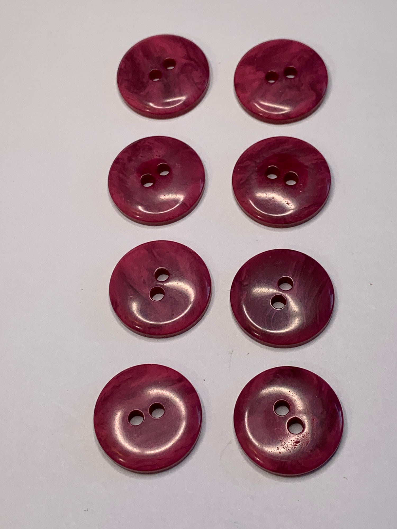 Vintage 8 Round Plastic Buttons, 2 Holes, Pink, 2.0 cm, New/Old Stock