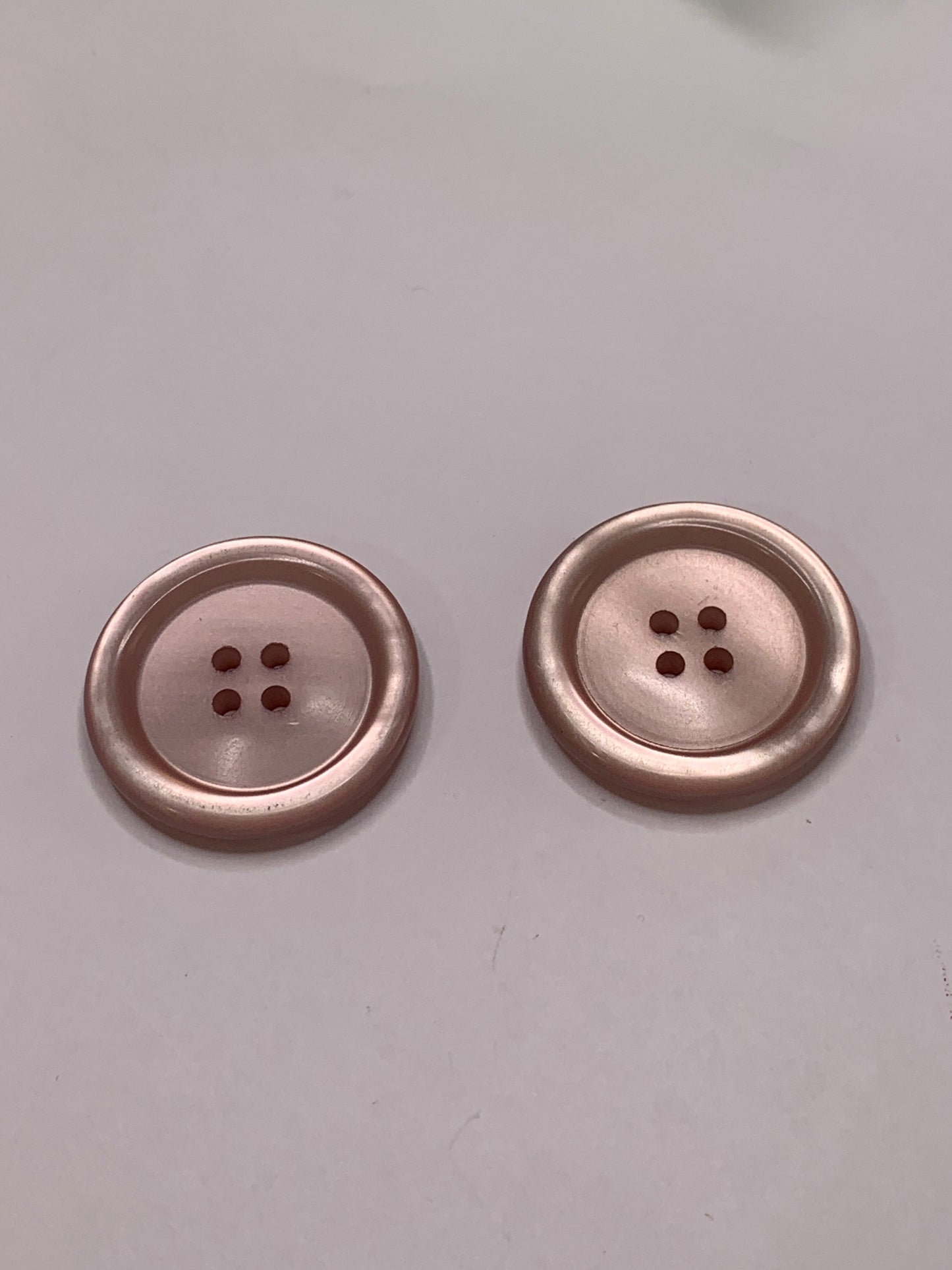 Vintage 2 Round Plastic Buttons, 4 Holes, Pink, 2.8 cm, New/Old Stock