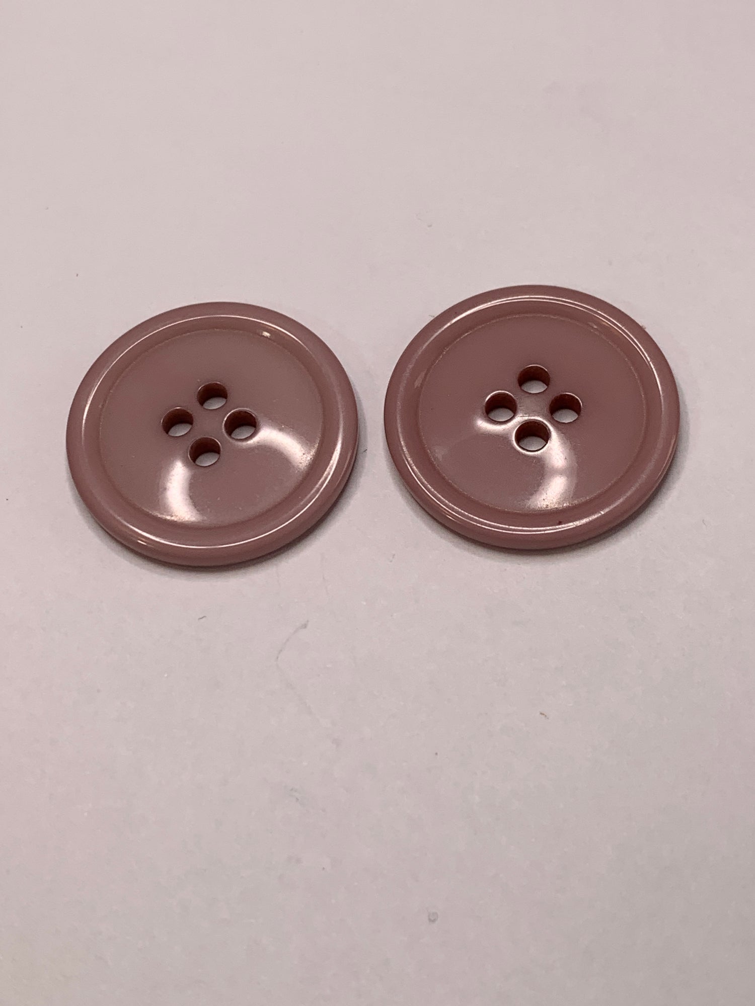 Vintage 2 Round Plastic Buttons, 4 Holes, Pink, 2.2 cm, New/Old Stock