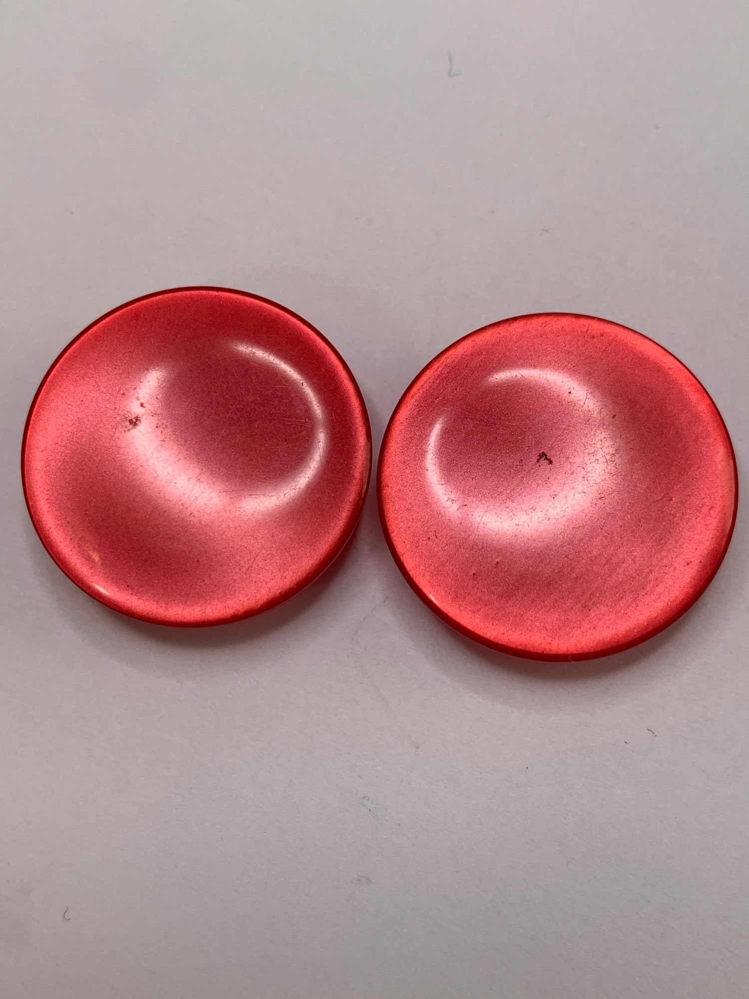 Vintage 2 Plastic Buttons, Shank, Red, 2.2, New/Old Stock