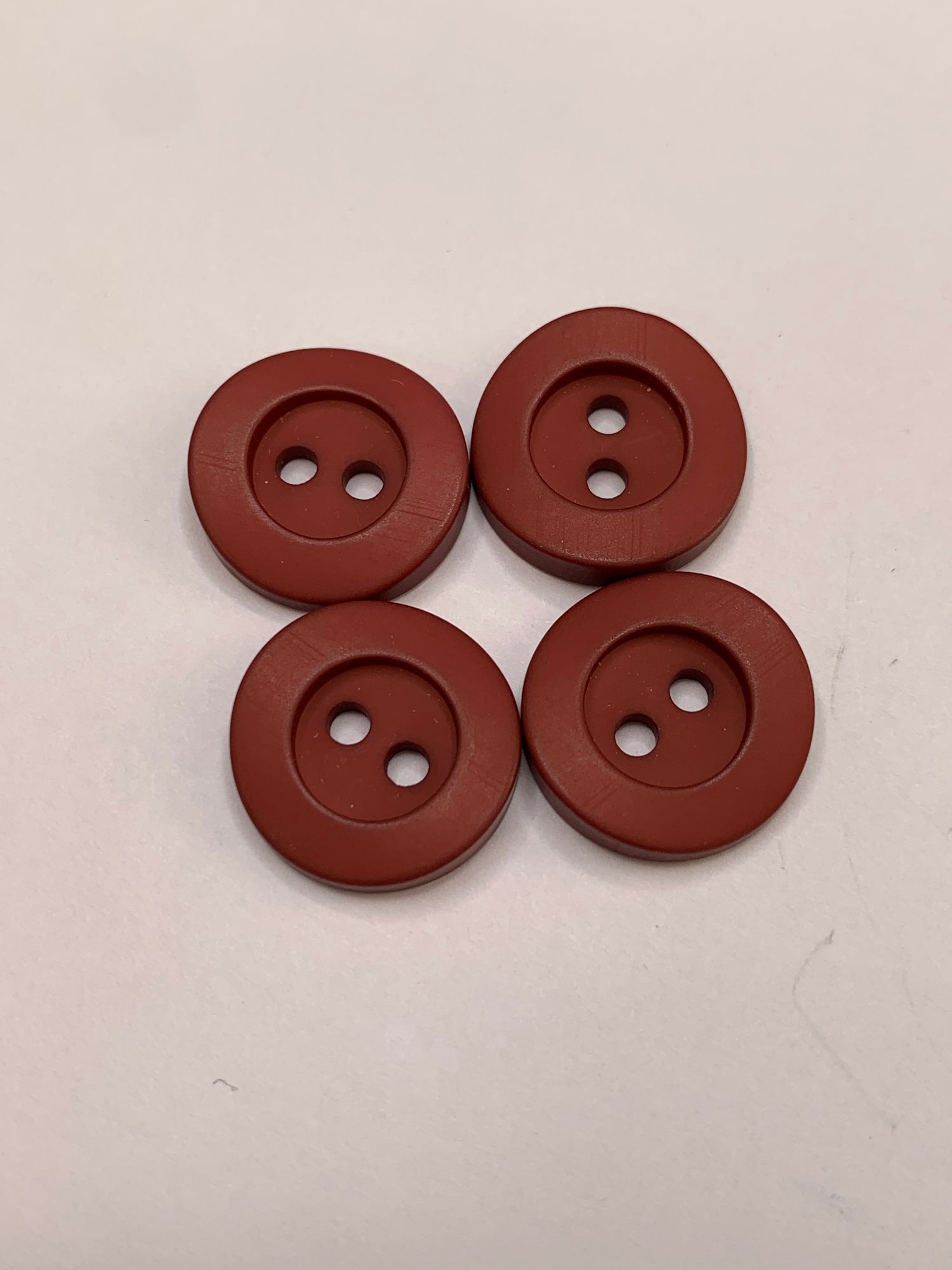 Vintage 4 Plastic Buttons, Two Holes, Red, 1.5 New/Old Stock