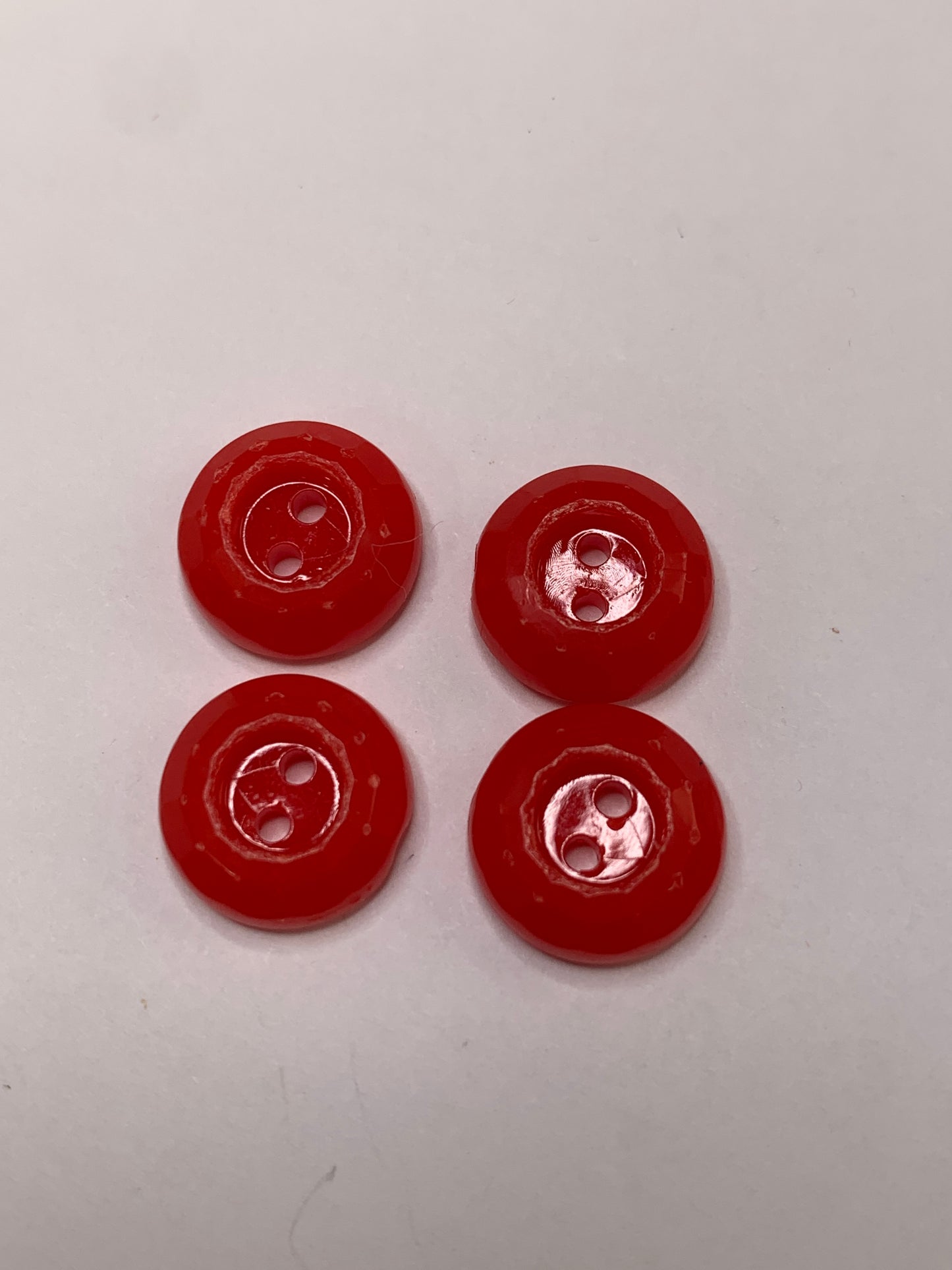 Vintage 4 Plastic Buttons, Two Holes, Red, 1.2 New/Old Stock