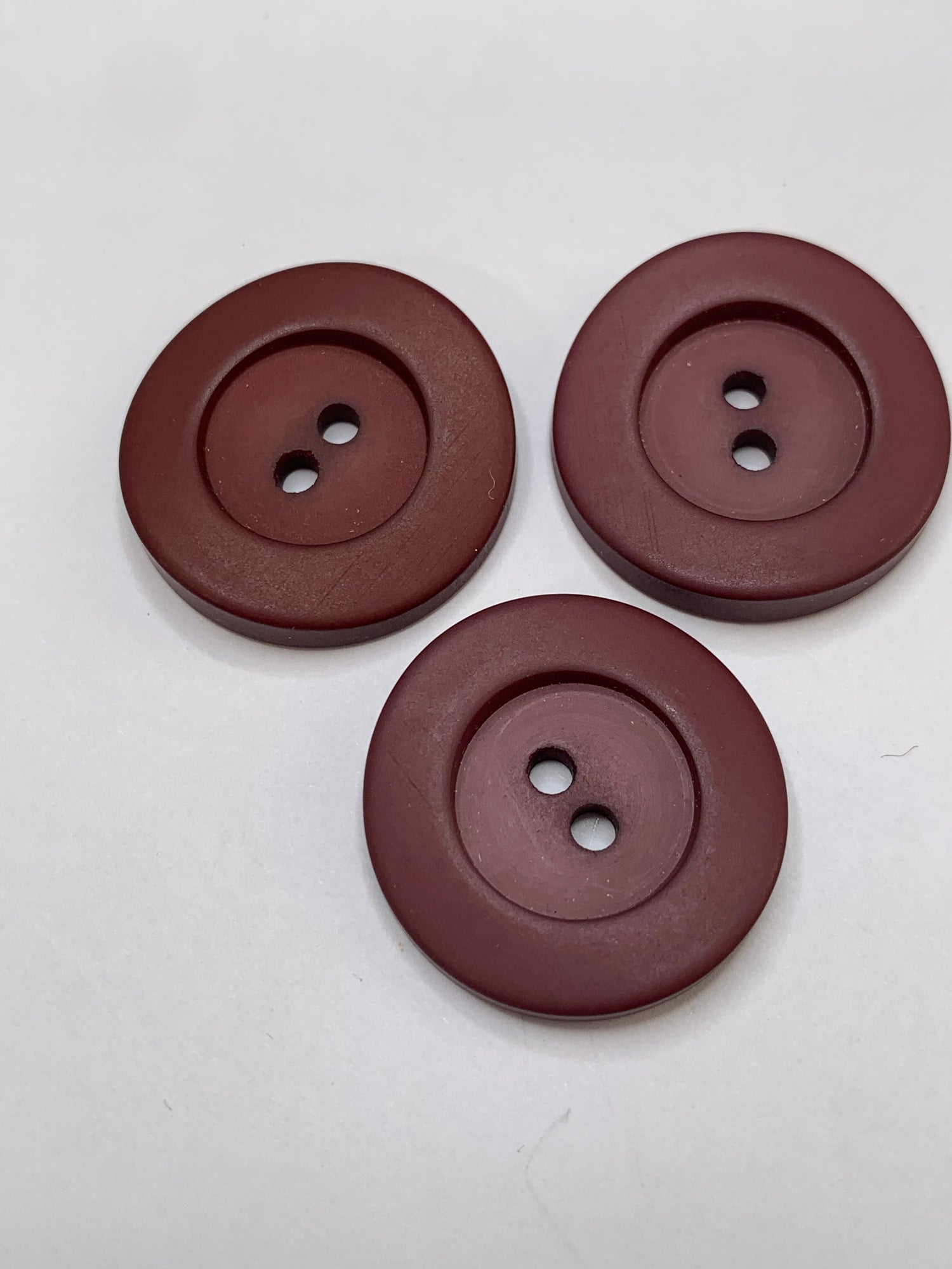 Vintage 3 Plastic Buttons, Two Holes, Red, 2.2 New/Old Stock