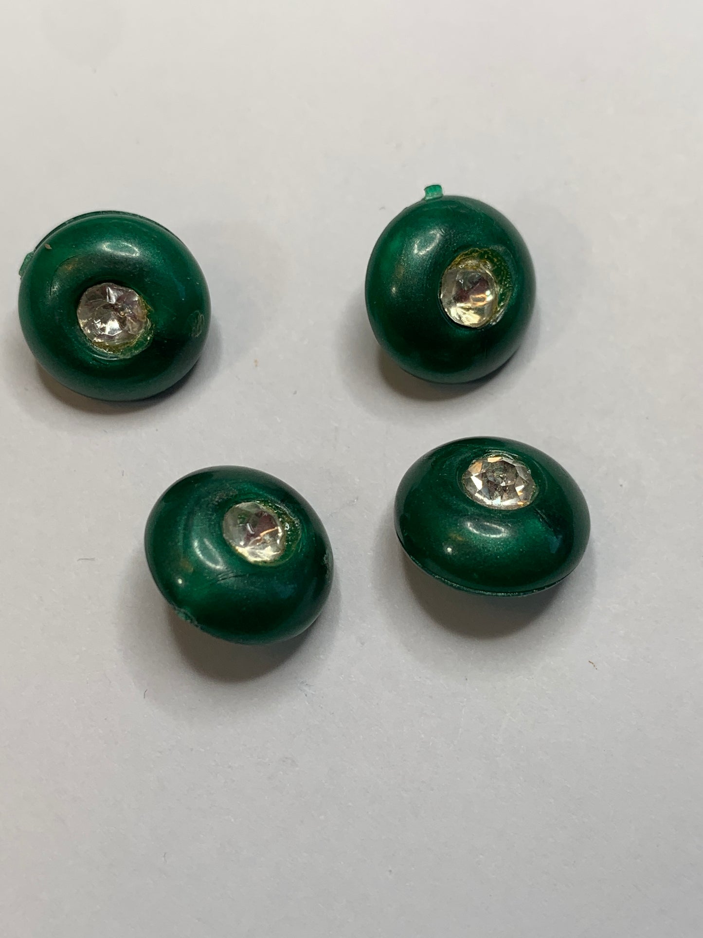 Vintage 4 Round Plastic Buttons, Shank, Green, 1.2 cm, New/Old Stock