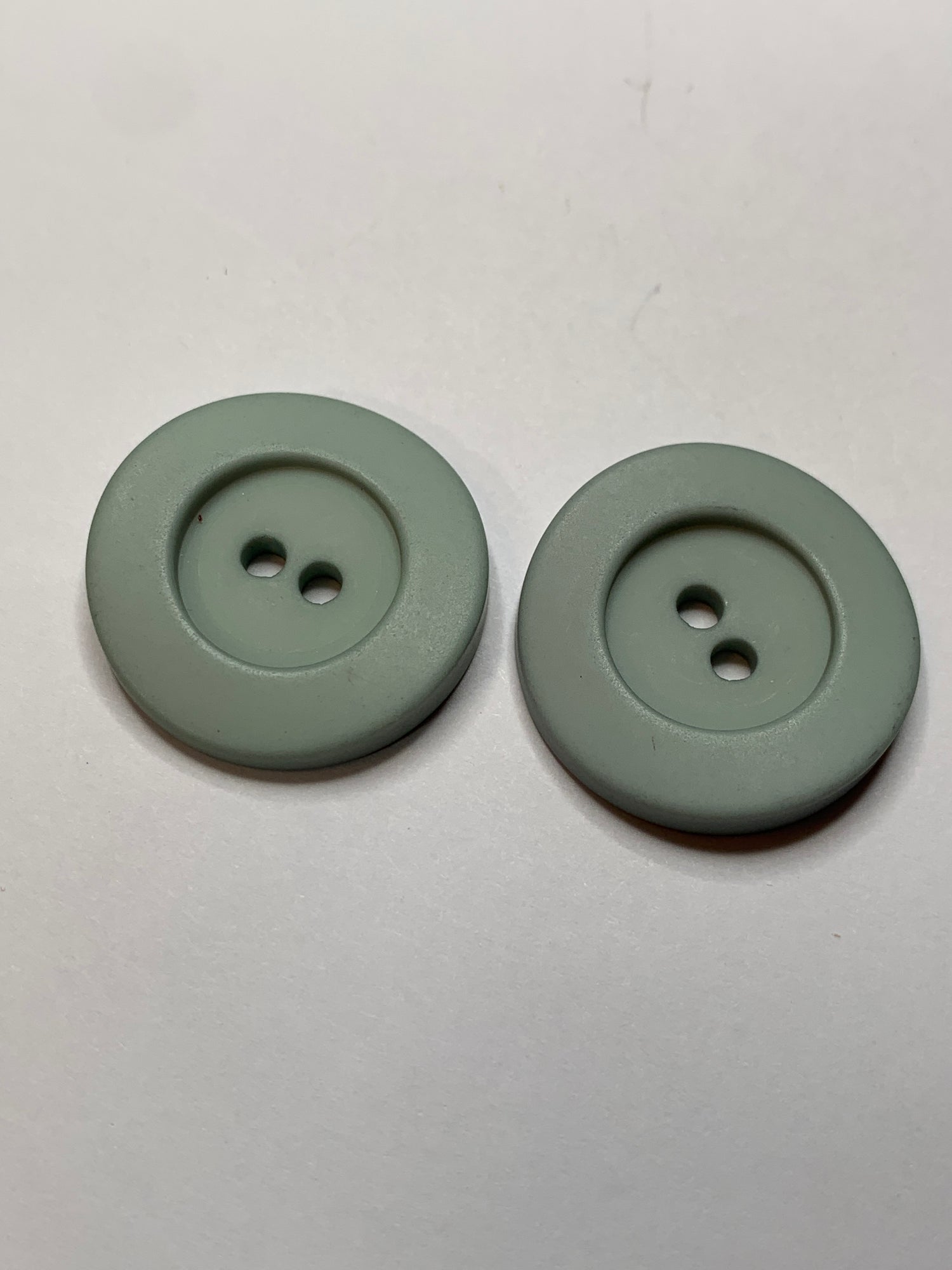 Vintage 2 Round Plastic Buttons, 2 Holes, Green, 2.0 cm, New/Old Stock