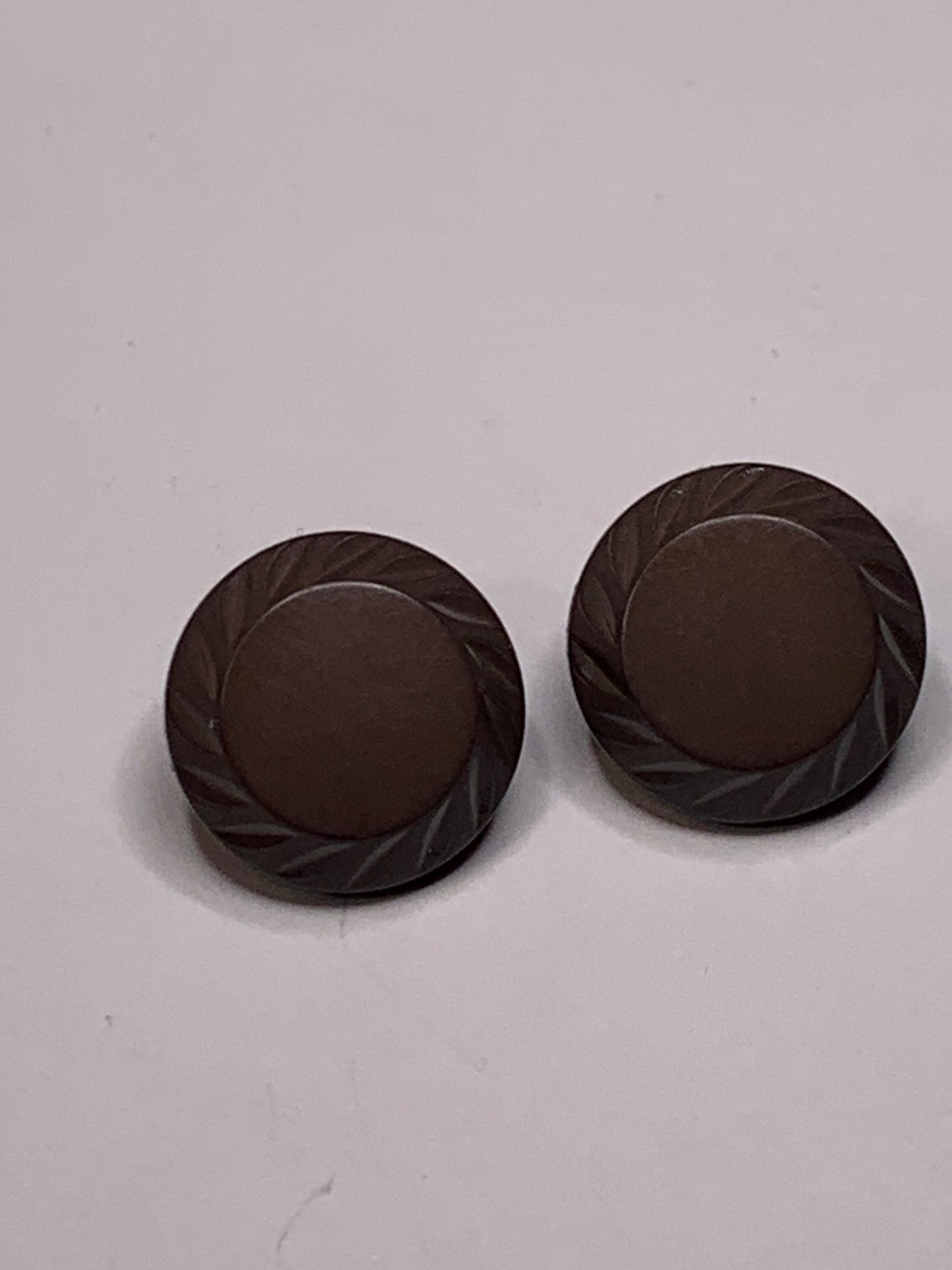 Vintage 2 Round Plastic Buttons, Shank, Brown, 1.2 cm, New/Old Stock