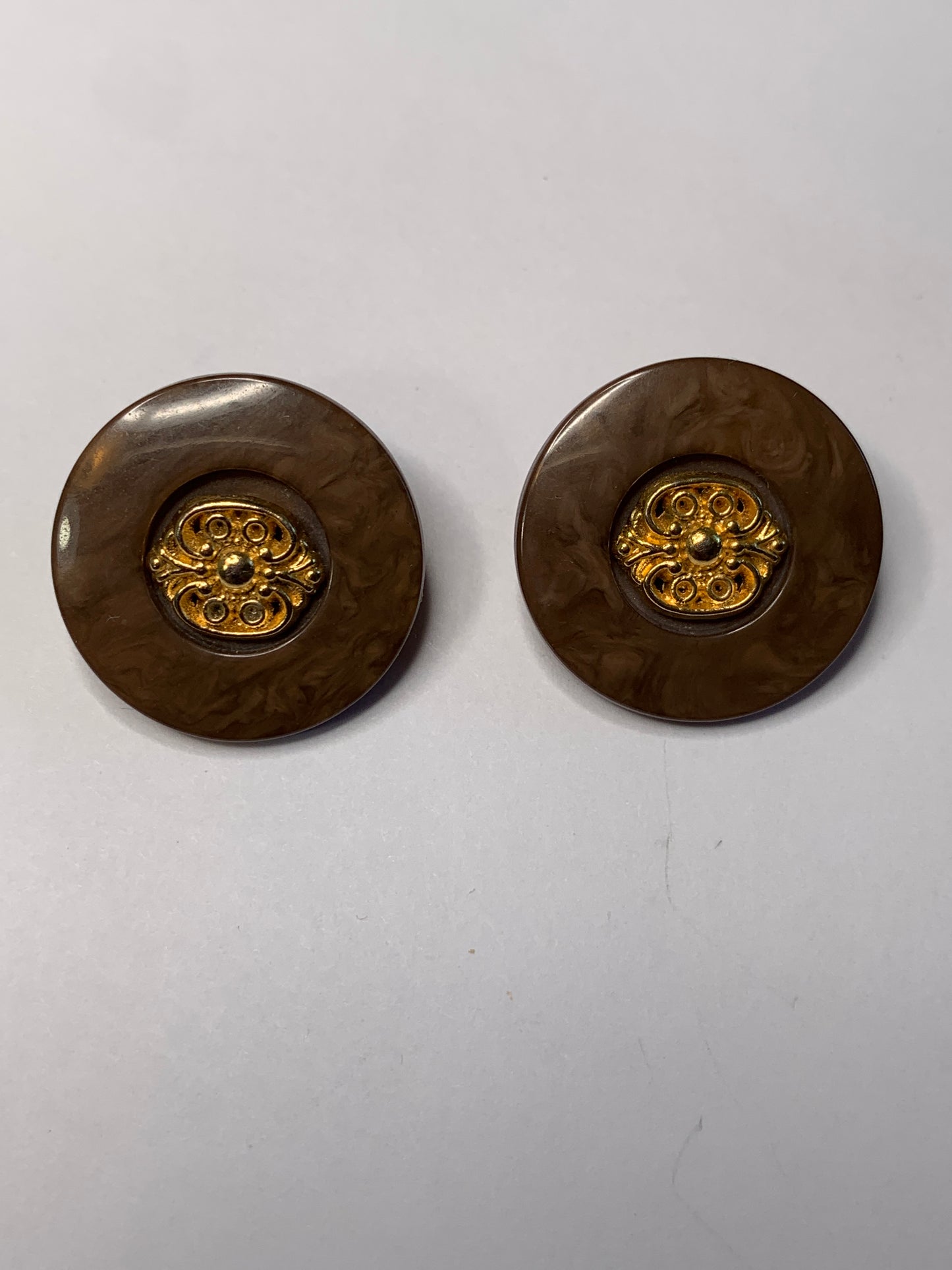 Vintage 2 Round Plastic Buttons, Shank, Brown, 2.0 cm, New/Old Stock