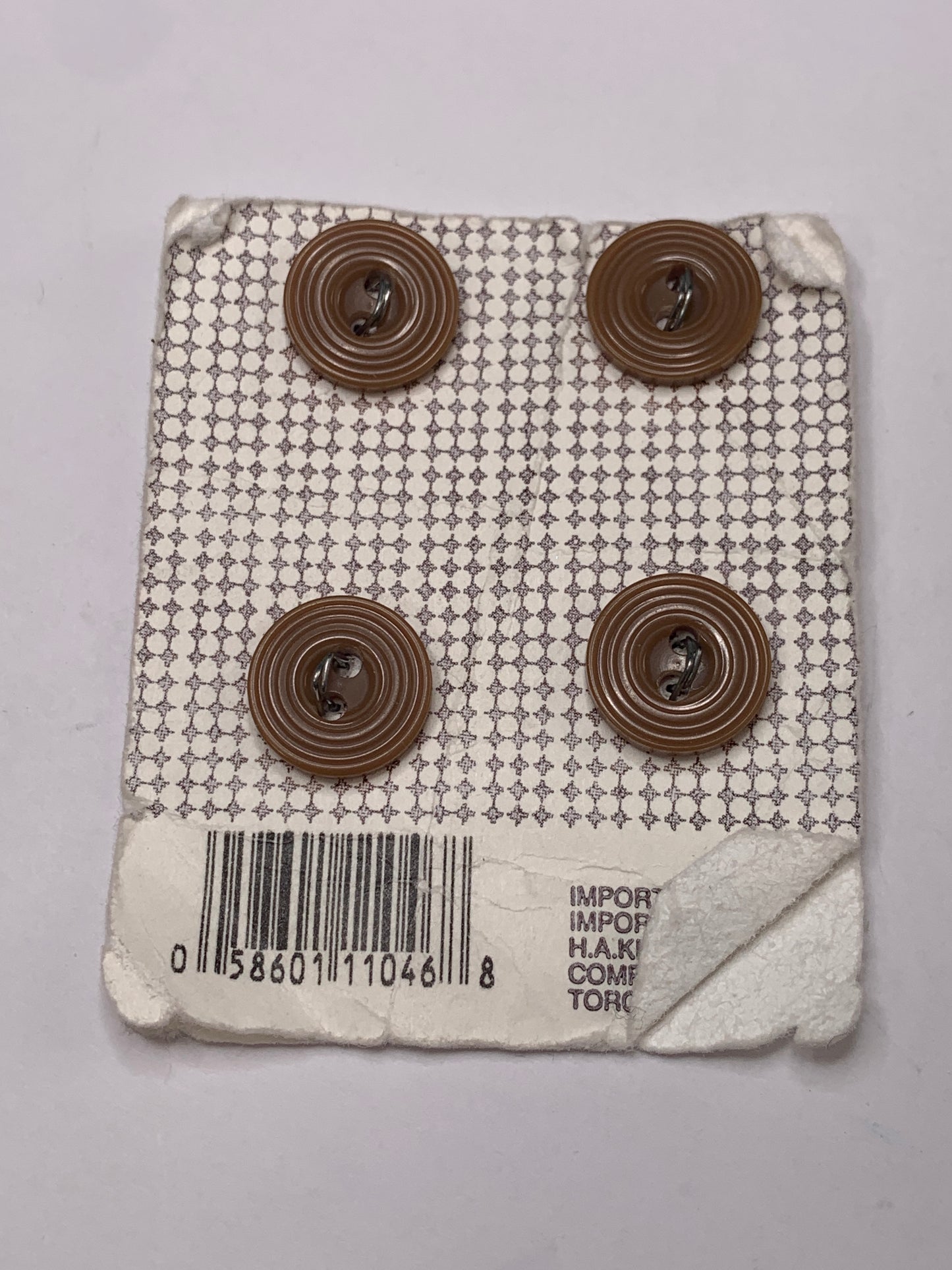 Vintage 4 Round Plastic Buttons, Two Holes, Brown, 1.0 cm, New/Old Stock