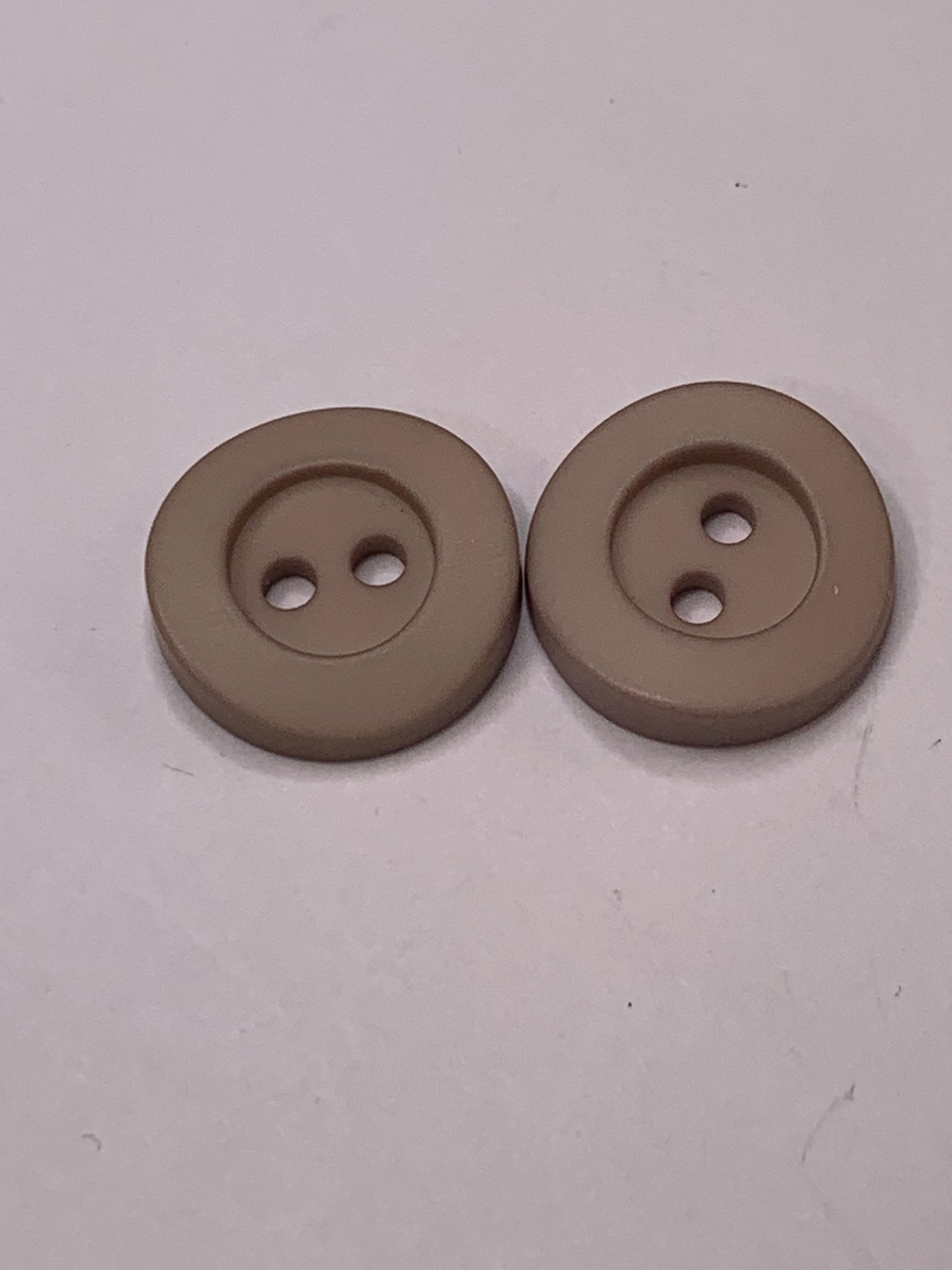 Vintage 2 Round Plastic Buttons, Two Holes, Brown, 1.5 cm, New/Old Stock