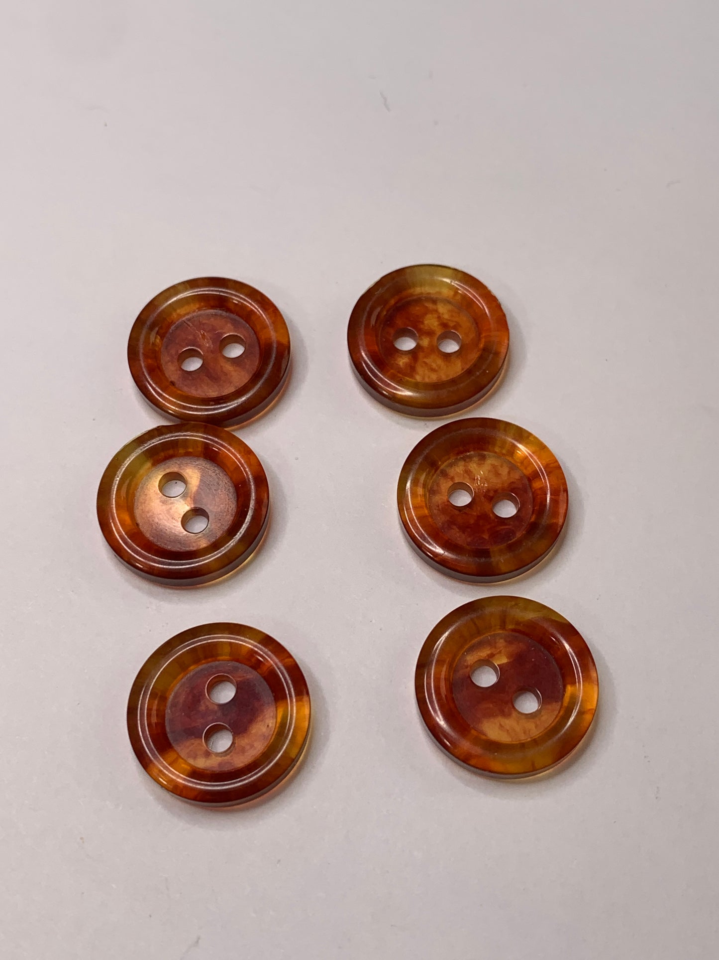 Vintage 8 Round Plastic Buttons, Two Holes, Brown, 1.5 cm, New/Old Stock