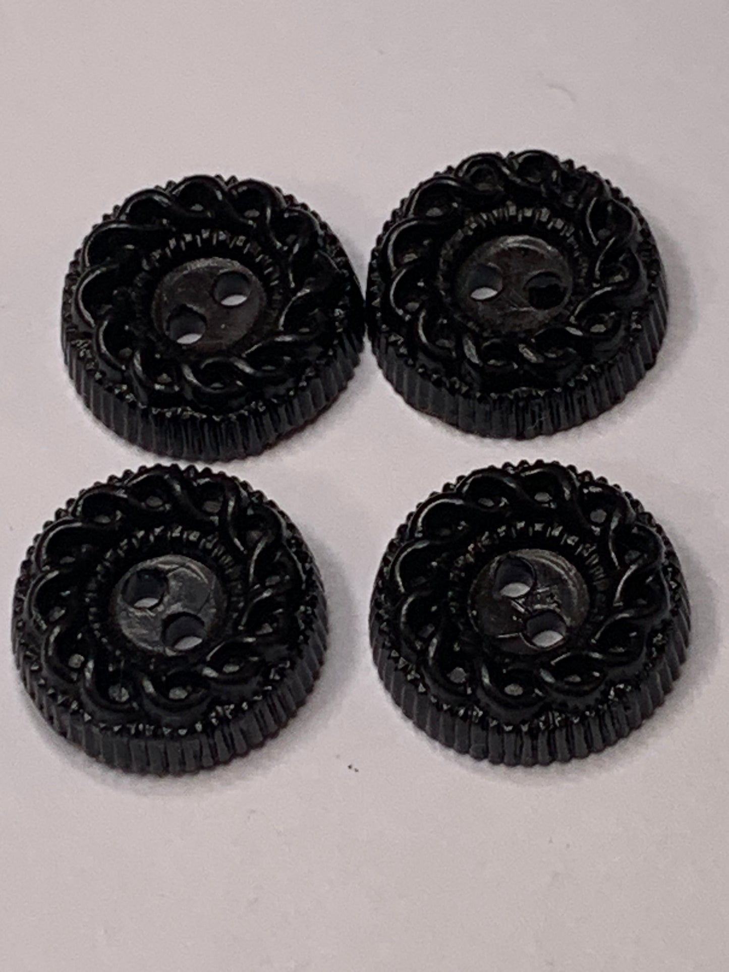 Vintage 4 Round Plastic Buttons, Two Holes, Brown, 1.5 cm, New/Old Stock