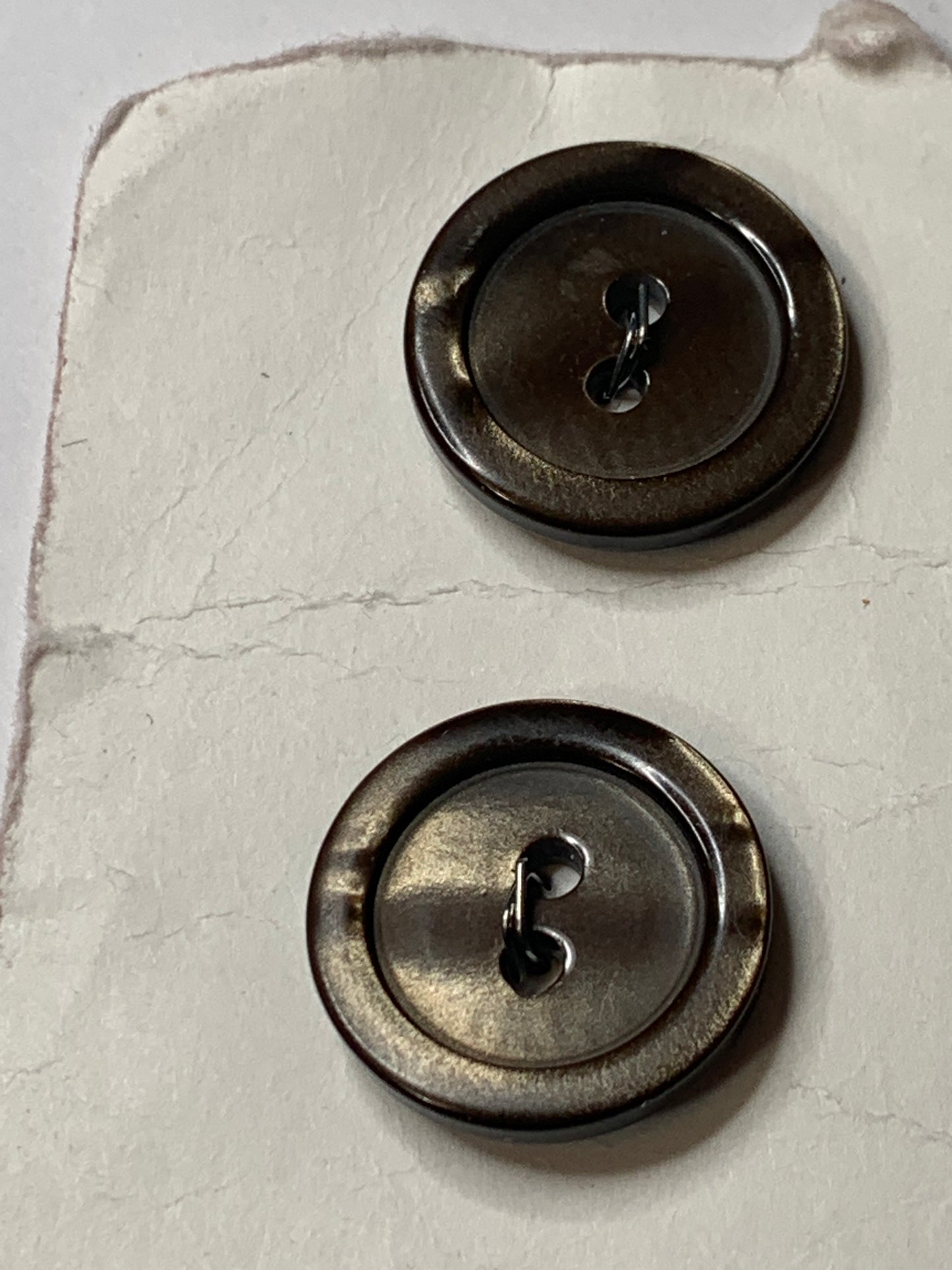 Vintage 2 Round Plastic Buttons, Two Holes, Brown, 1.8 cm, New/Old Stock