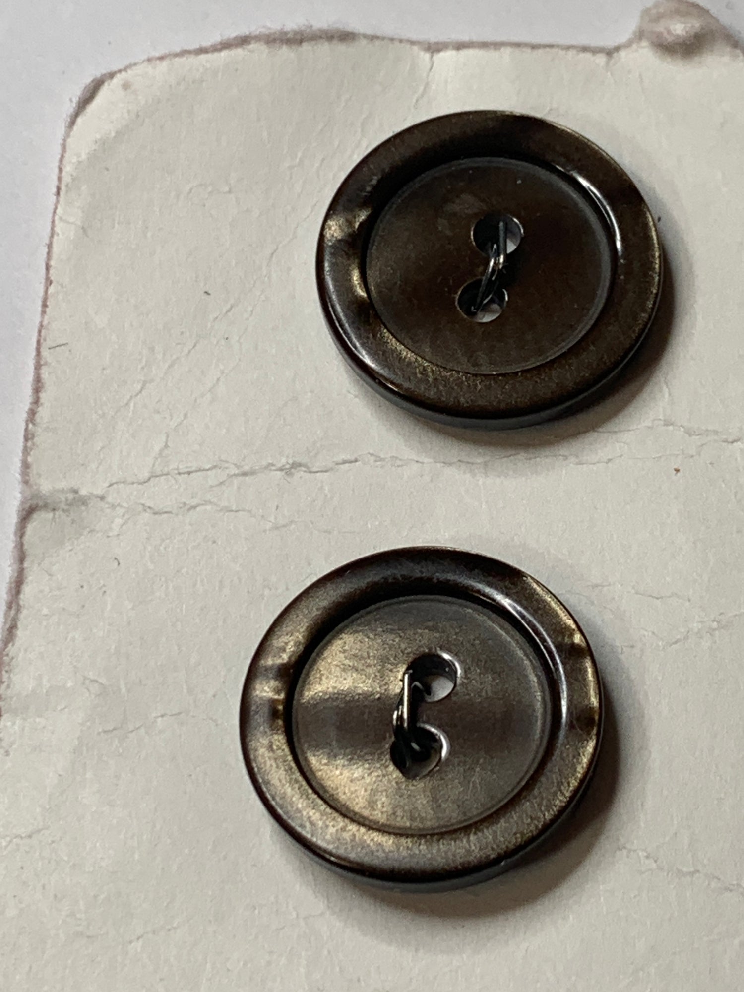 Vintage 2 Round Plastic Buttons, Two Holes, Brown, 1.8 cm, New/Old Stock