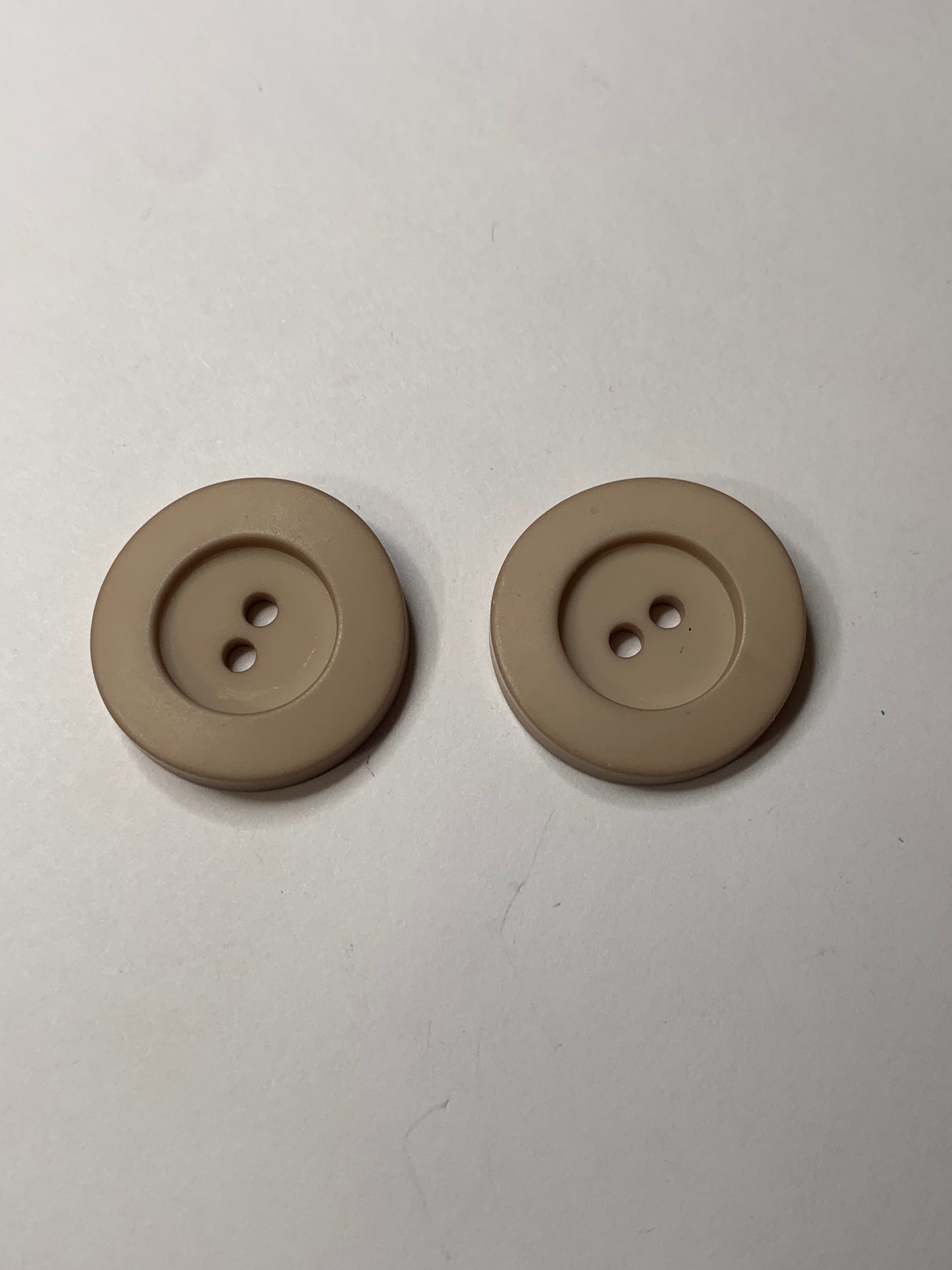 Vintage 2 Round Plastic Buttons, Two Holes, Brown, 2.2 cm, New/Old Stock