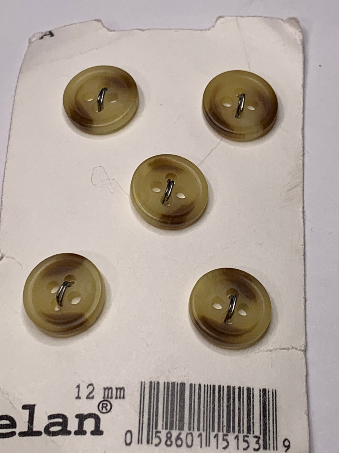 Vintage 5 Round Plastic Buttons, Four Holes, Brown, 1.2 cm, New/Old Stock