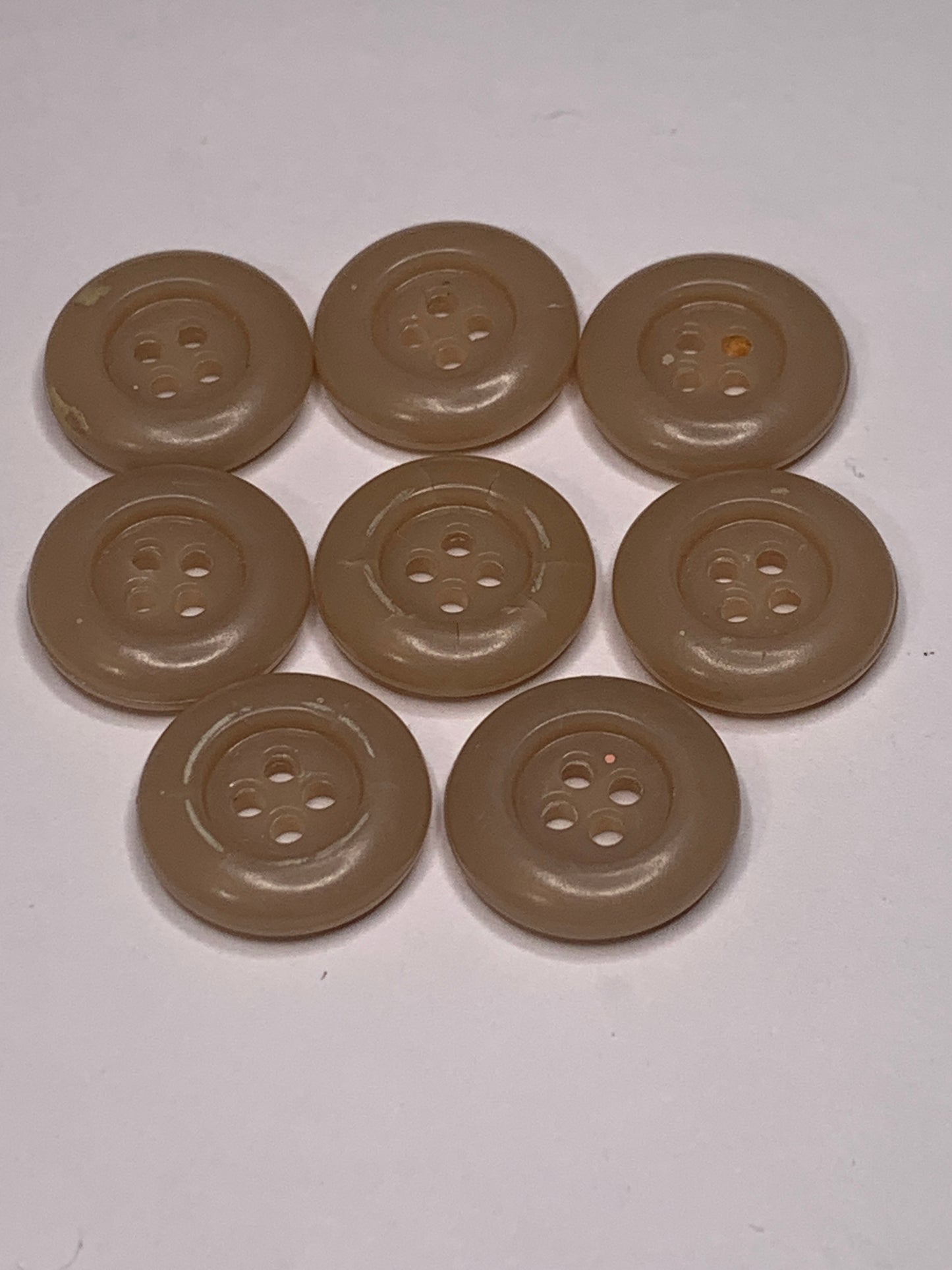 Vintage 8 Round Plastic Buttons, Four Holes, Brown, 1.2 cm, New/Old Stock