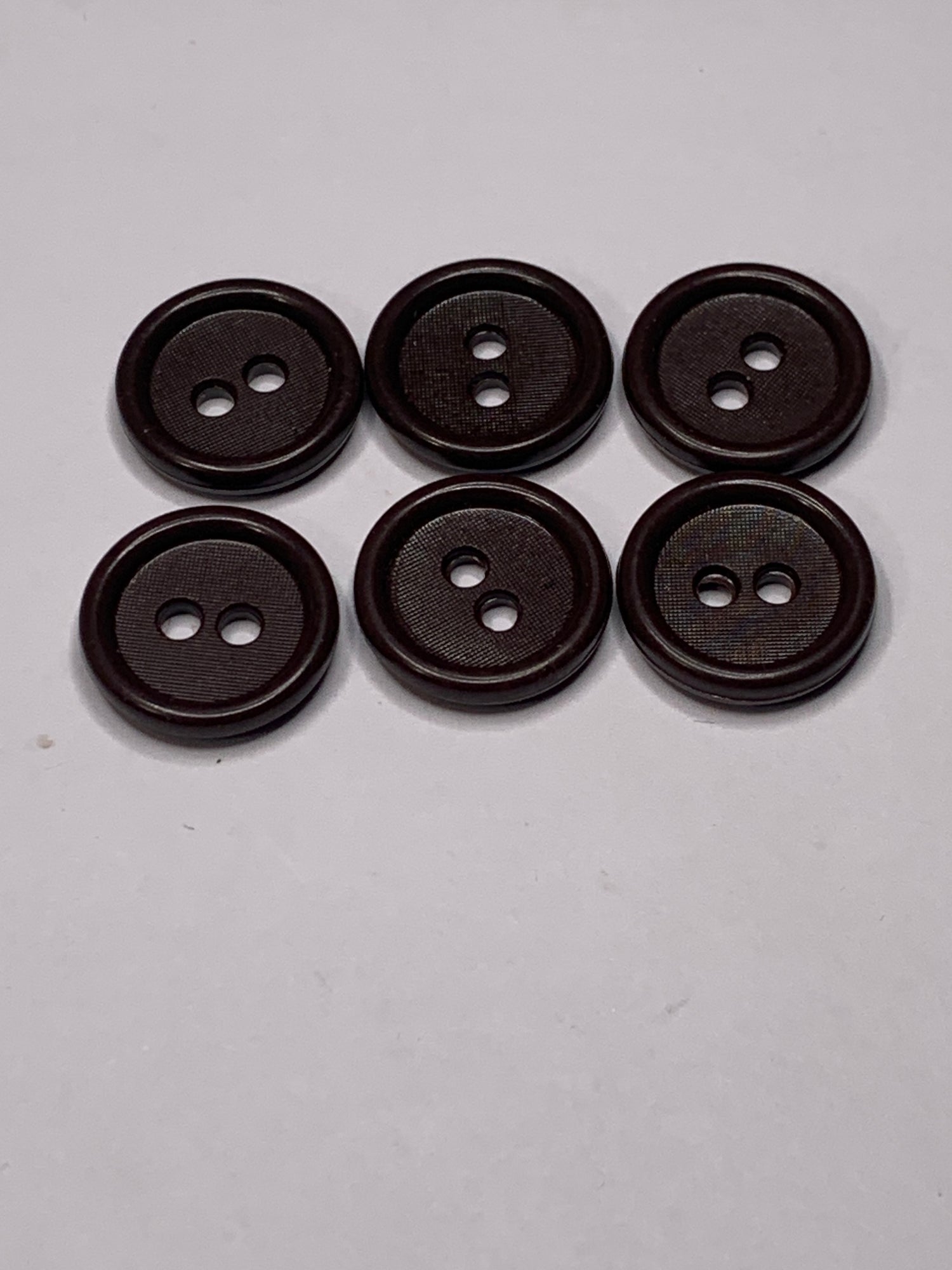 Vintage 6 Round Plastic Buttons, Four Holes, Brown, 1.5 cm, New/Old Stock