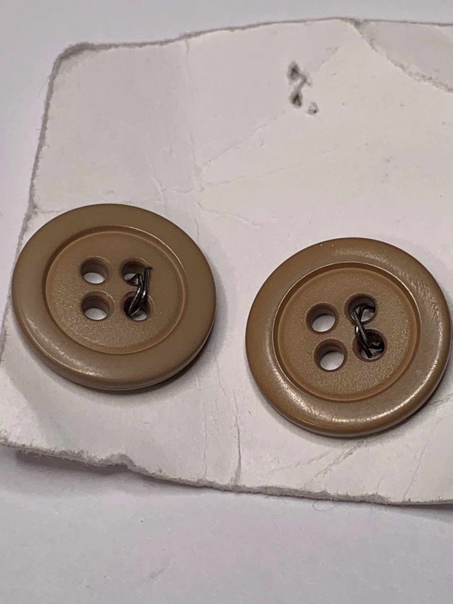 Vintage 2 Round Plastic Buttons, Four Holes, Brown, 1.8 cm, New/Old Stock