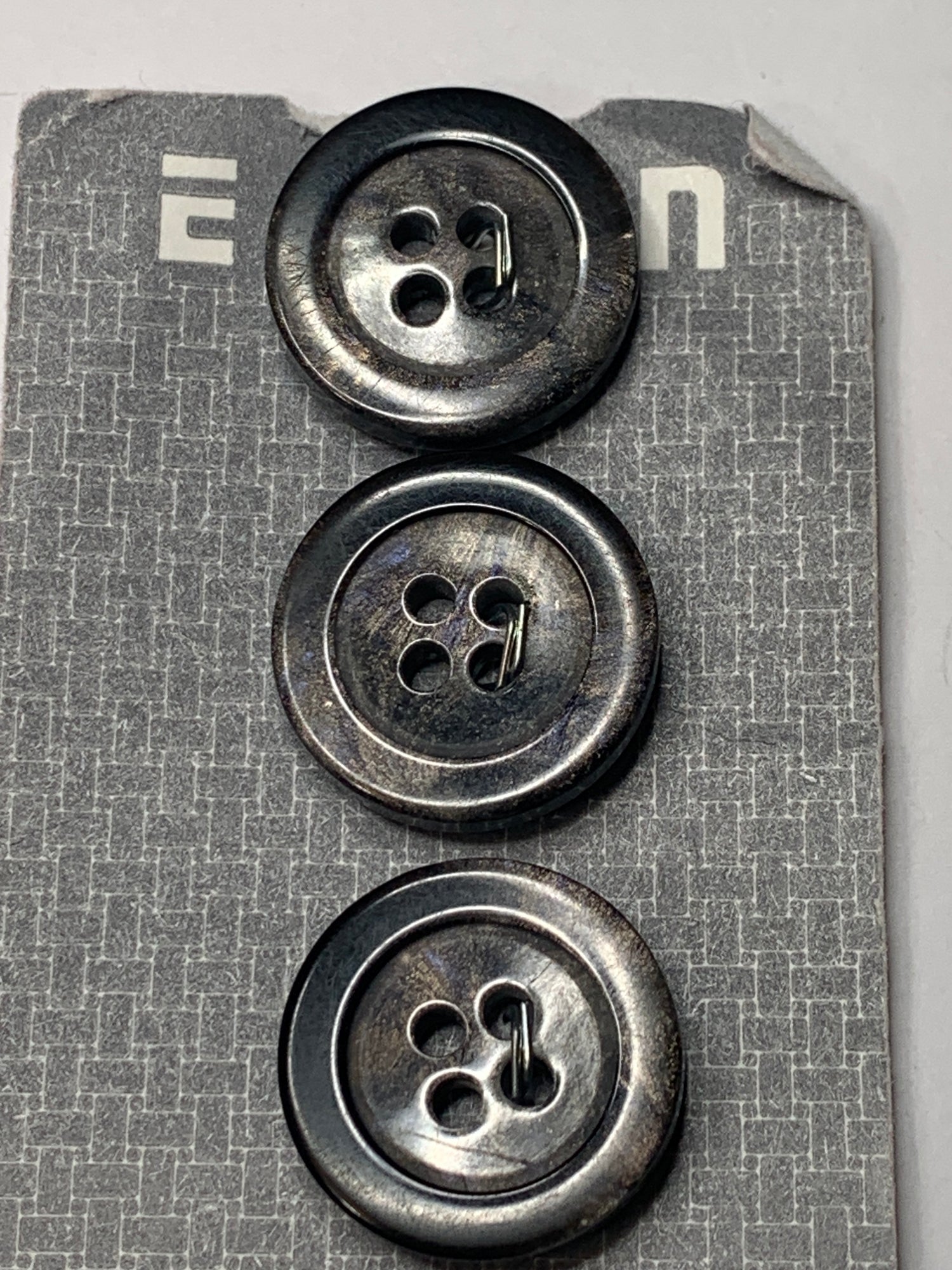 Vintage 3 Round Plastic Buttons, Four Holes, Brown, 1.8 cm, New/Old Stock
