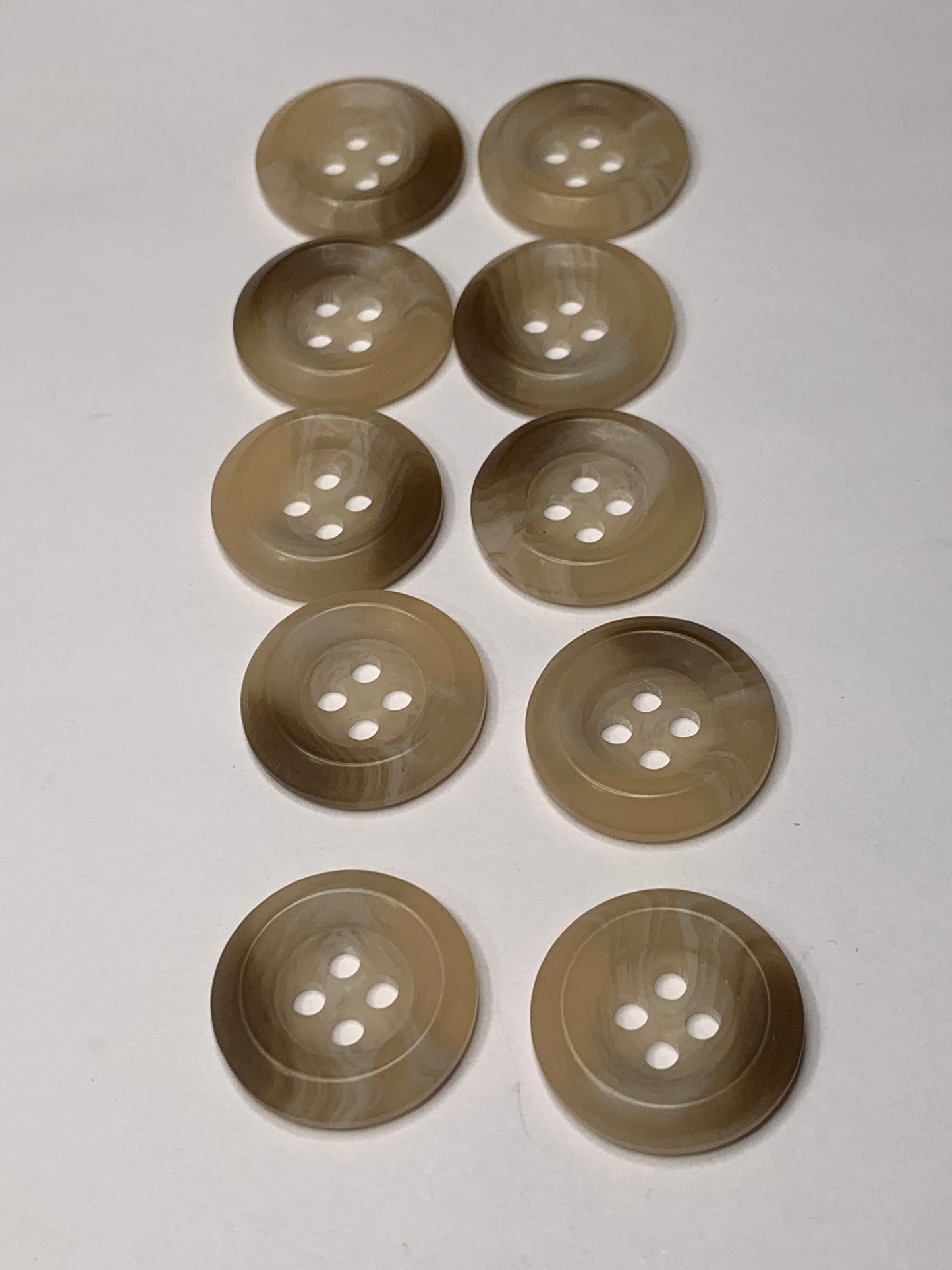 Vintage 10 Round Plastic Buttons, Four Holes, Brown, 1.8 cm, New/Old Stock