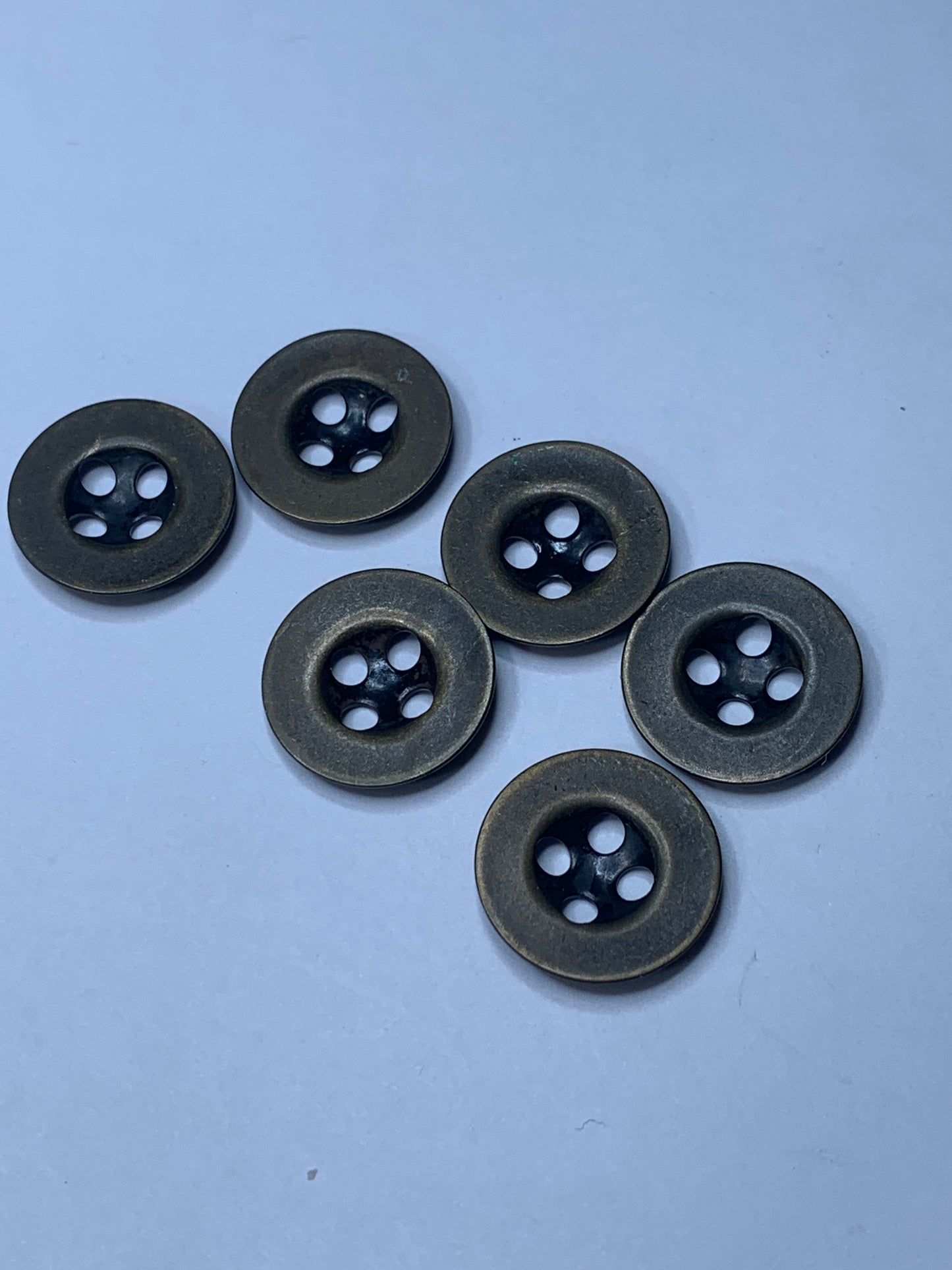 Vintage 6 Round Plastic Buttons, Four Holes, Brown, 1.5 cm, New/Old Stock