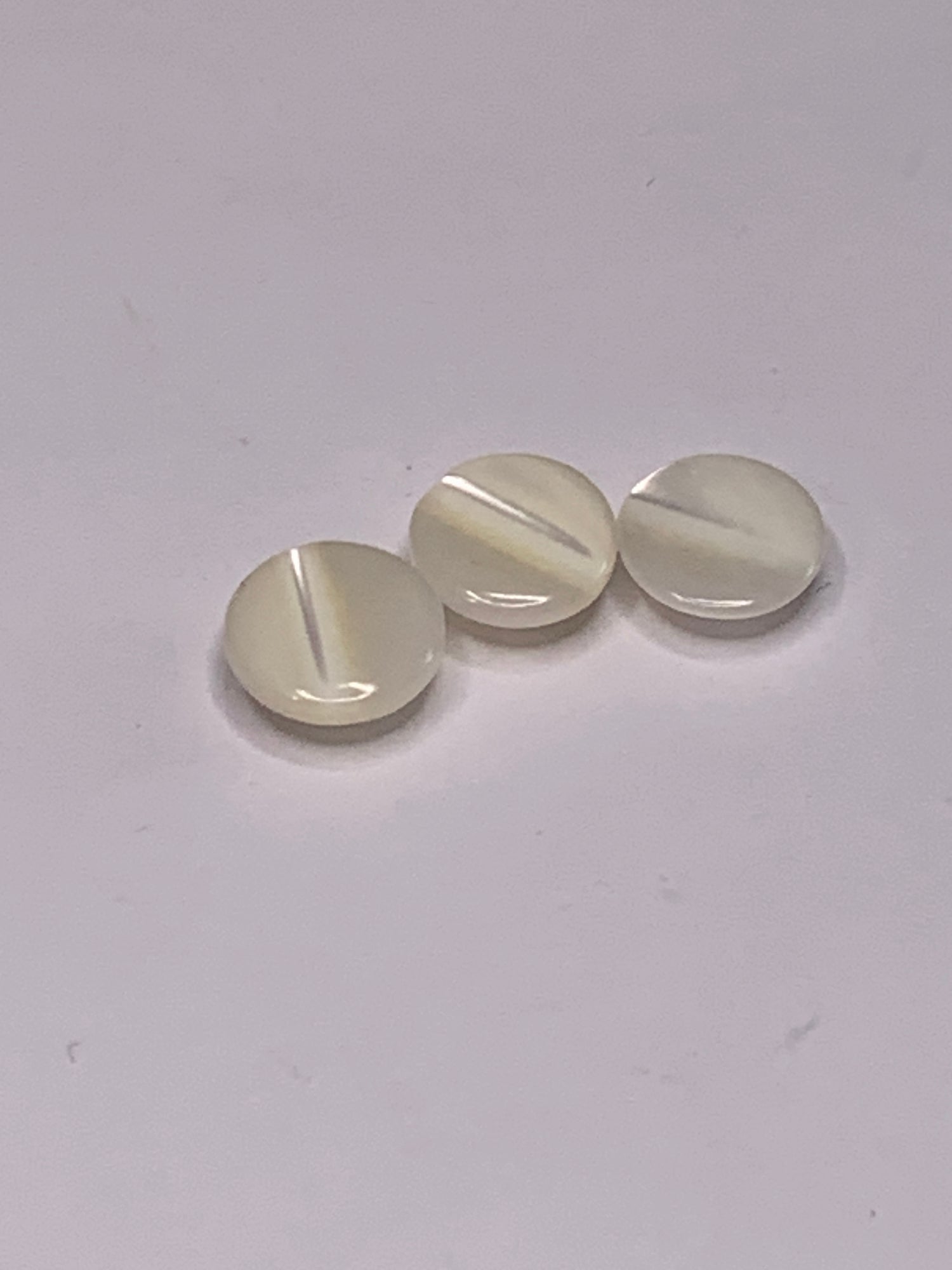 Vintage 3 Round Plastic Buttons, Shank, White, .08 cm, New/Old Stock