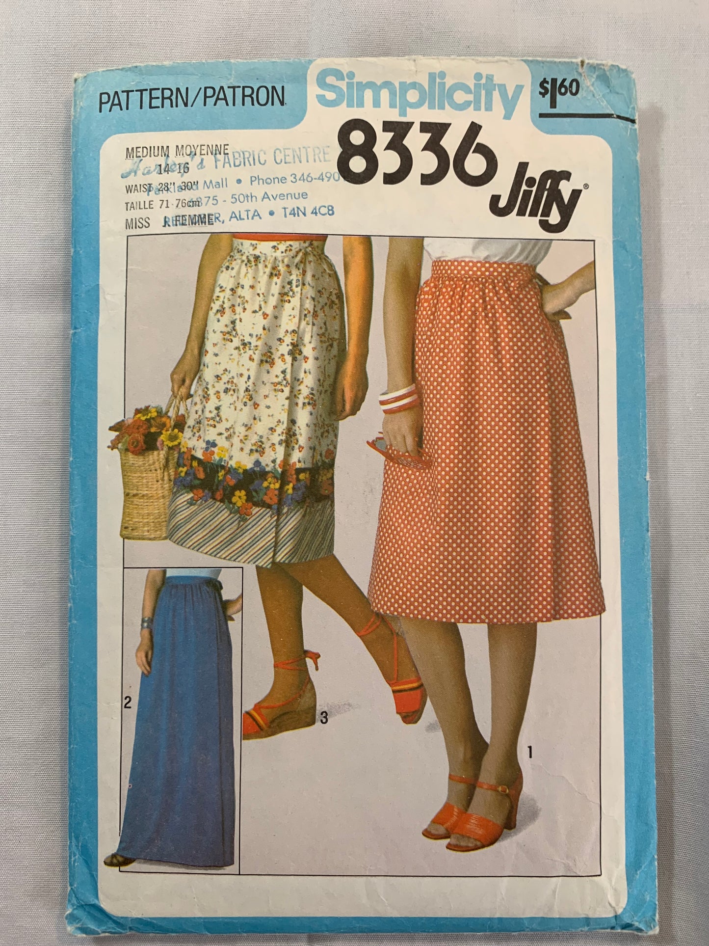 Simplicity Jiffy Sewing Pattern 8336 Misses' Skirt, Side Ties, Front Wrap, Two Lengths, Gathered Waist, 3 Variations, Size 14-16, Cut, Vintage 1978