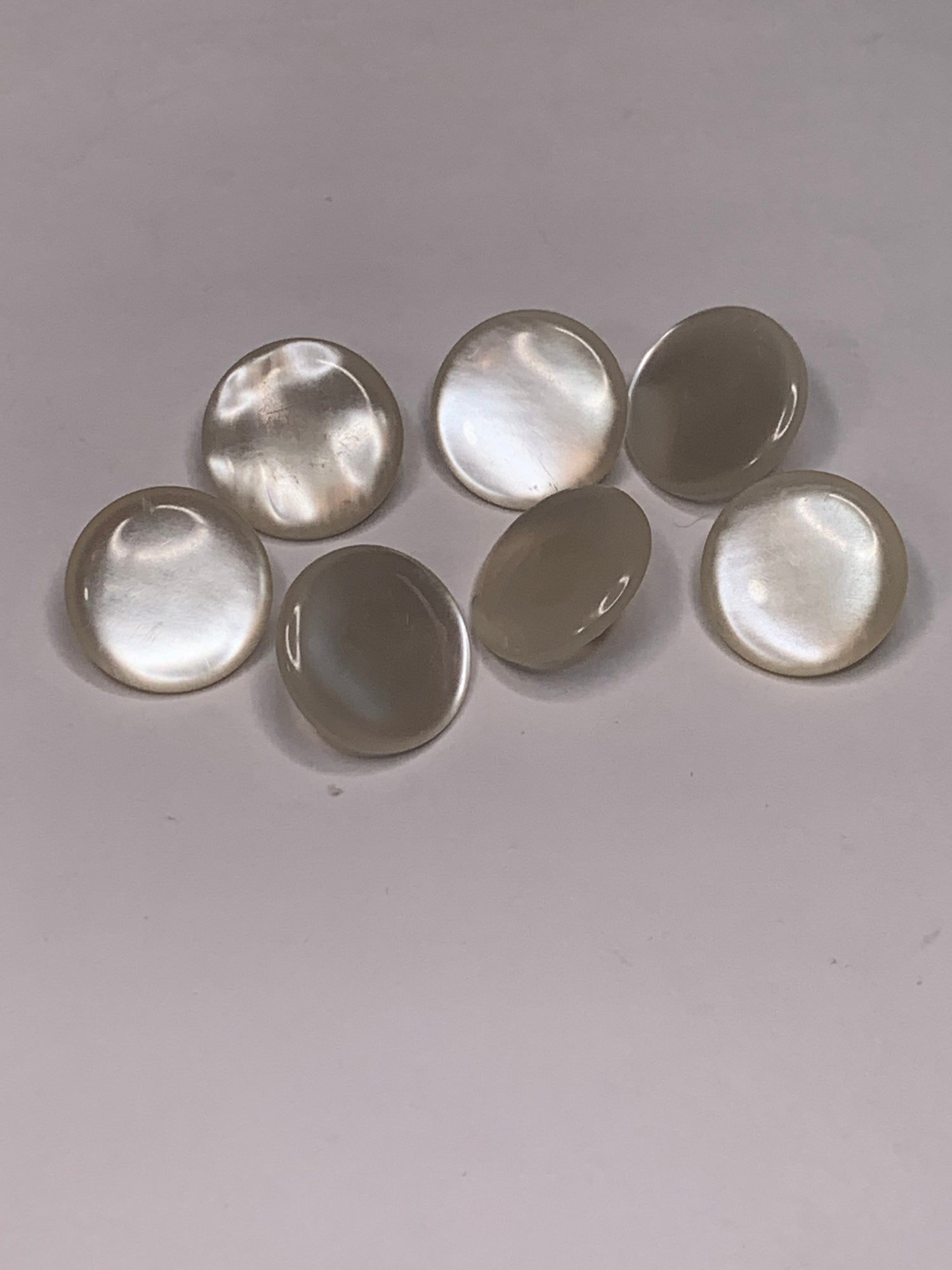 Vintage Baby/Children 7 Round Plastic Buttons, Shank, White, 1.3 cm, New/Old Stock