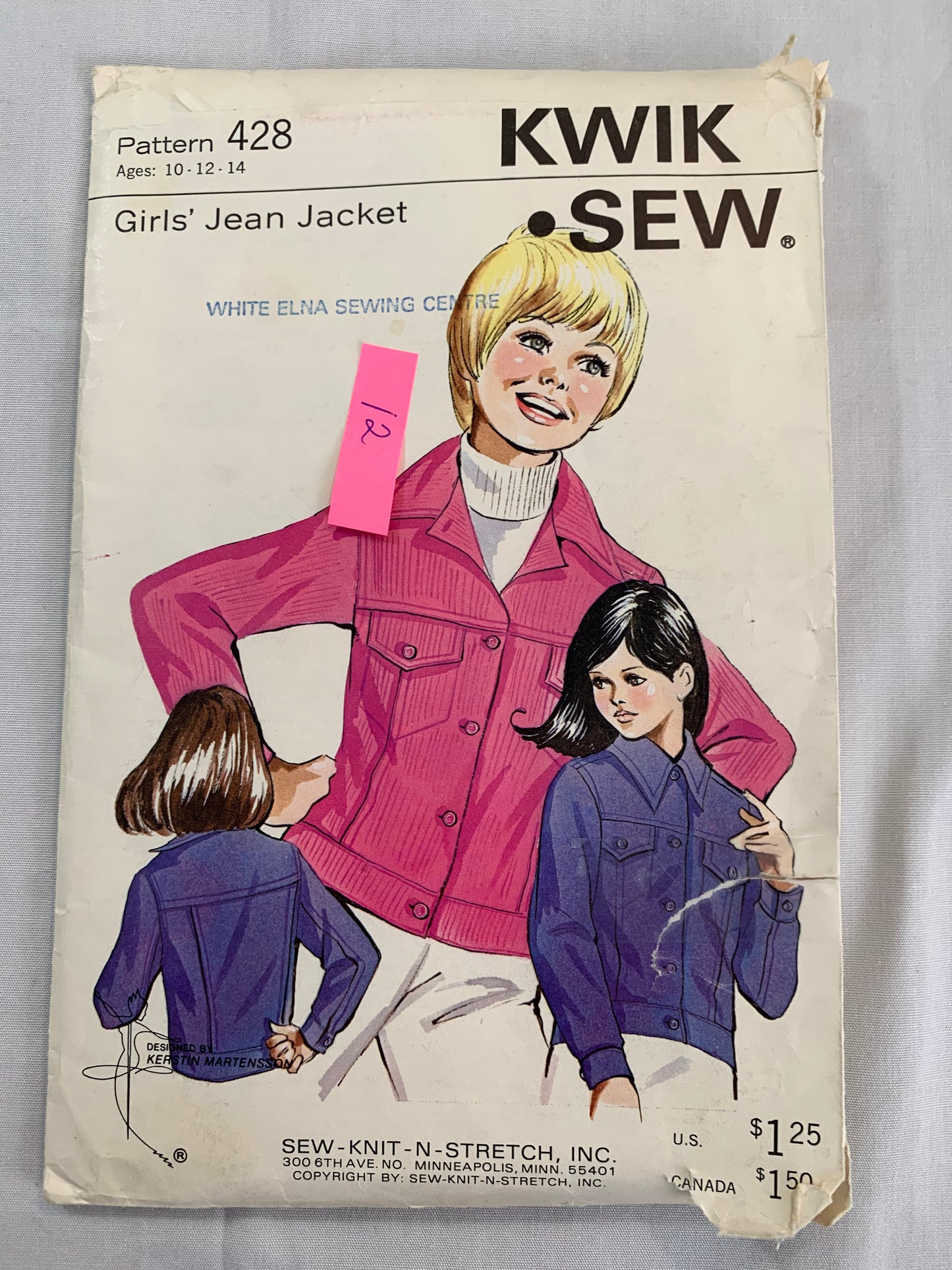 KWIK Sewing Pattern 428 Girls' Jean Jacket, Snap/Button Closure, Long Sleeves, Cuffs, Cut, Size 10-12, Vintage 1980