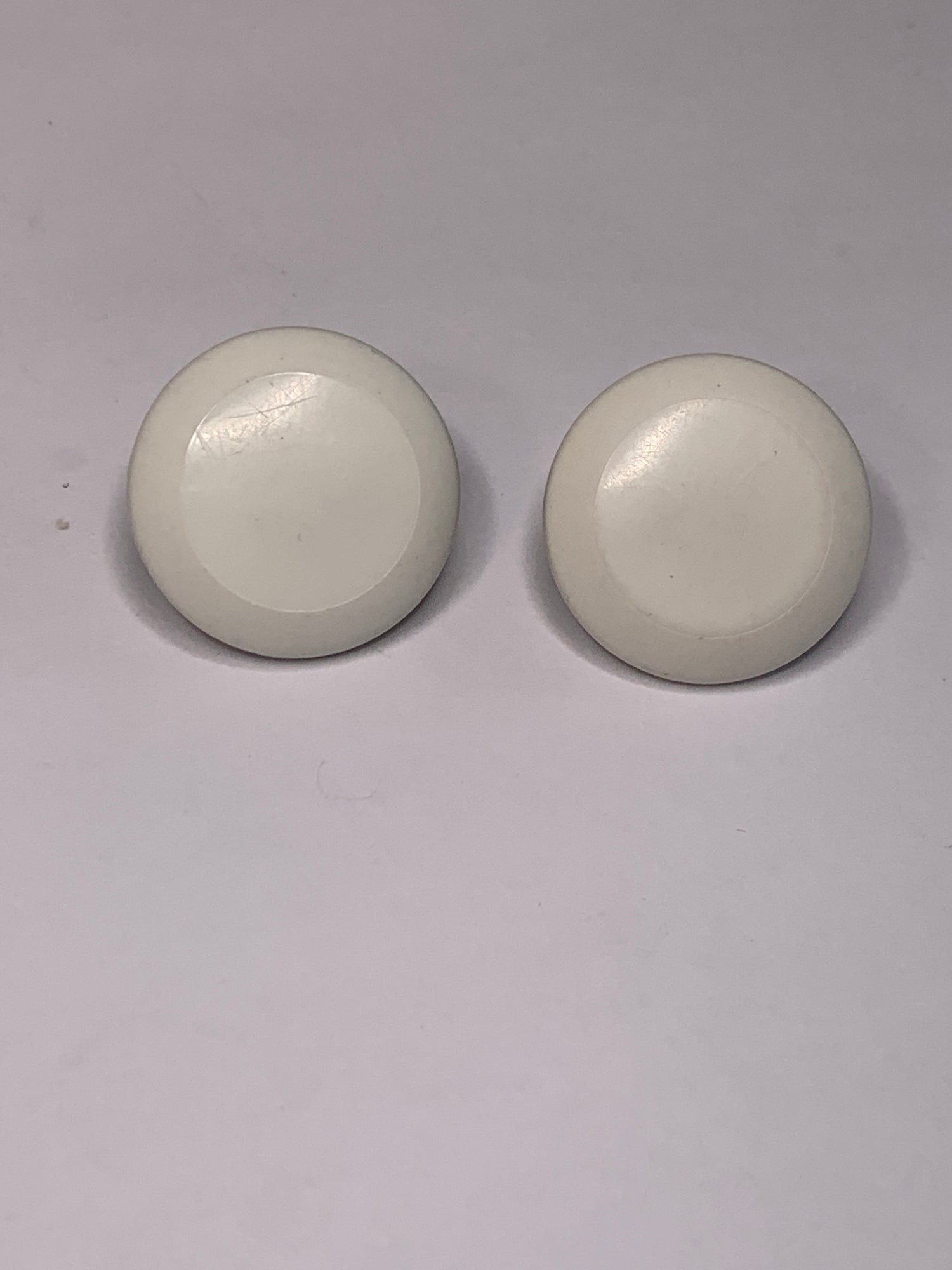 Vintage 2 Round Plastic Buttons, Shank, White, 1.8 cm, New/Old Stock