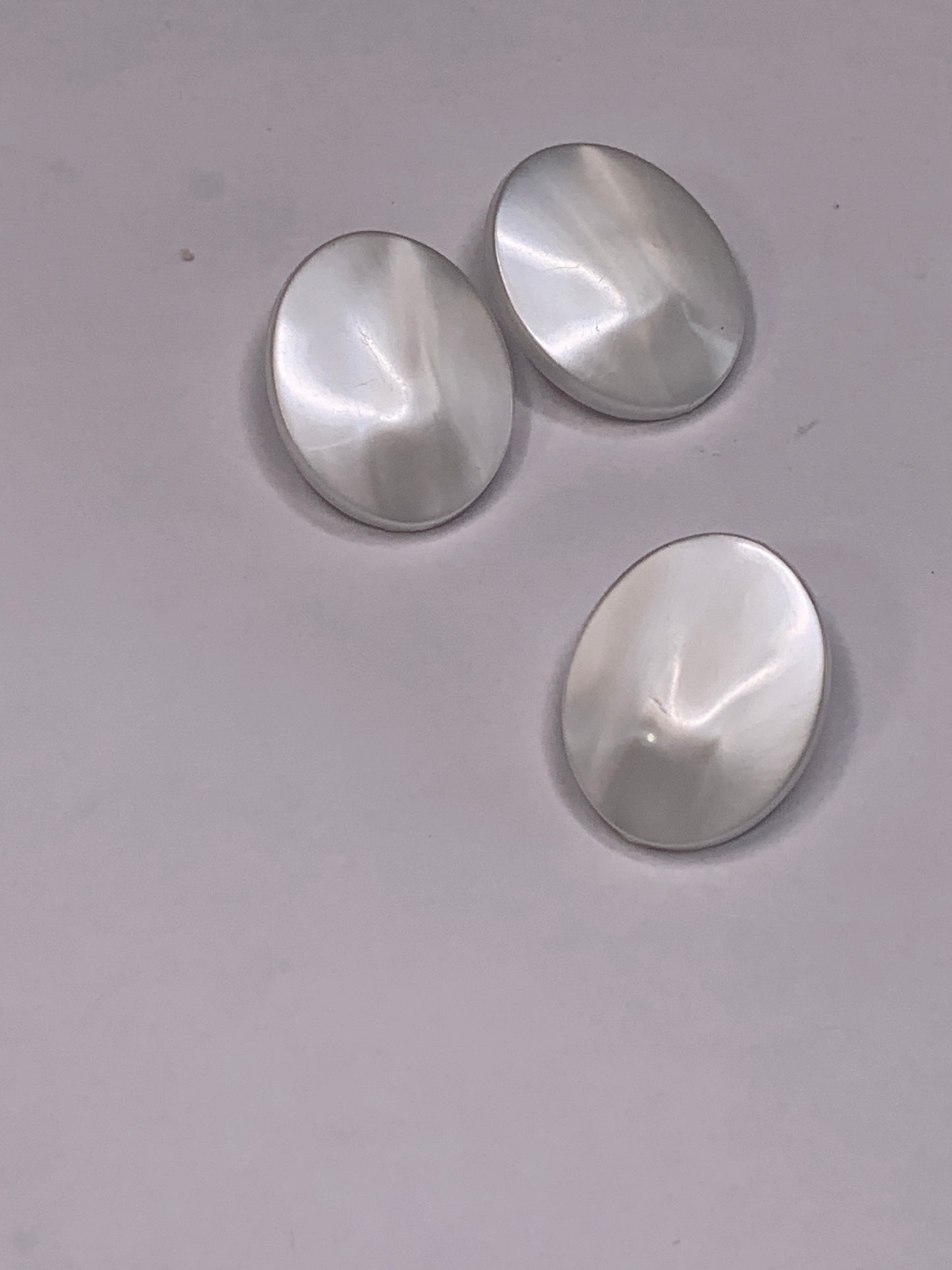 Vintage 3 Oval Plastic Buttons, Shank, White, 1.8 cm, New/Old Stock