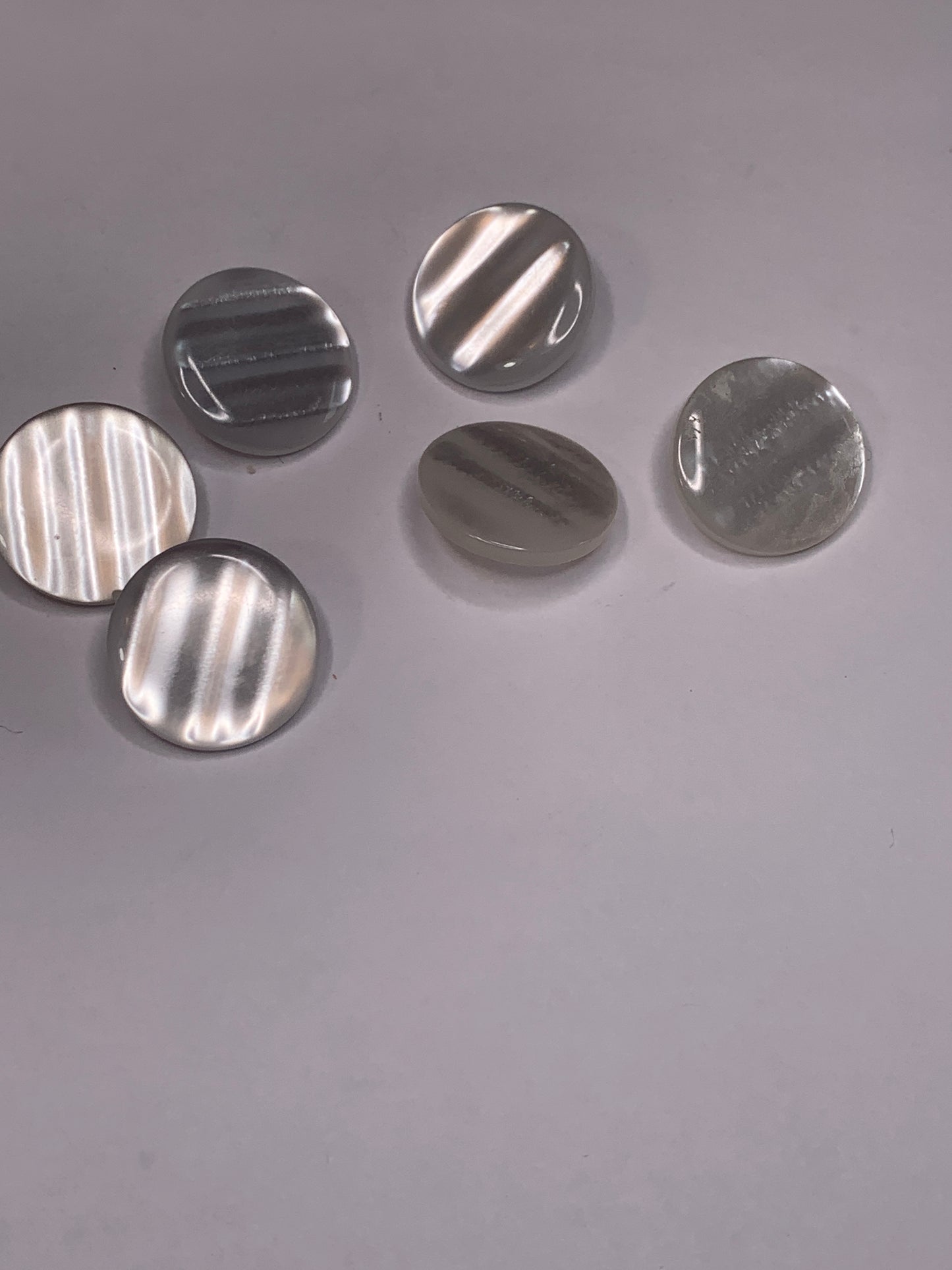 Vintage 6 Round Plastic Buttons, Shank, White, 1.8 cm, New/Old Stock