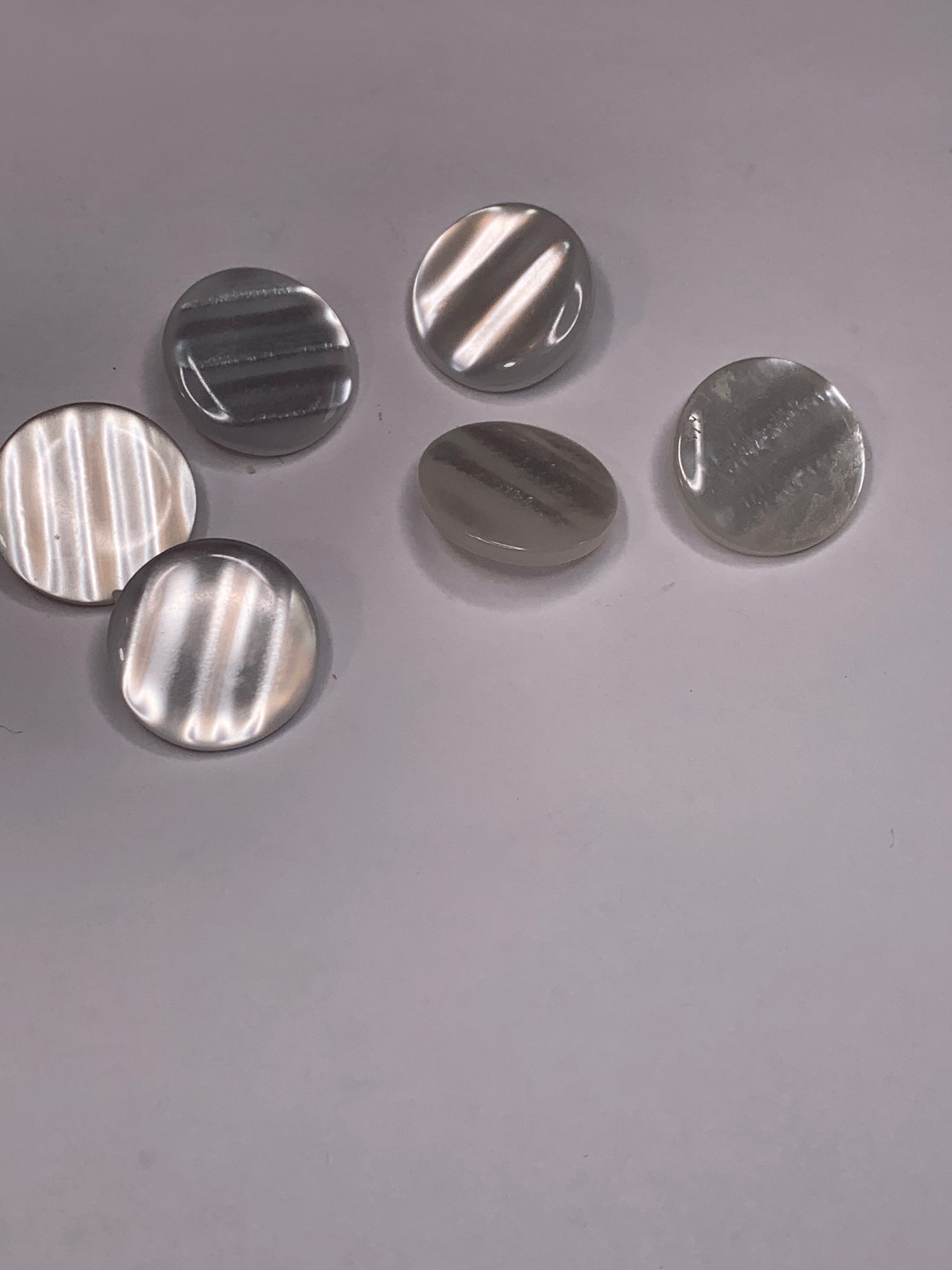 Vintage 6 Round Plastic Buttons, Shank, White, 1.8 cm, New/Old Stock