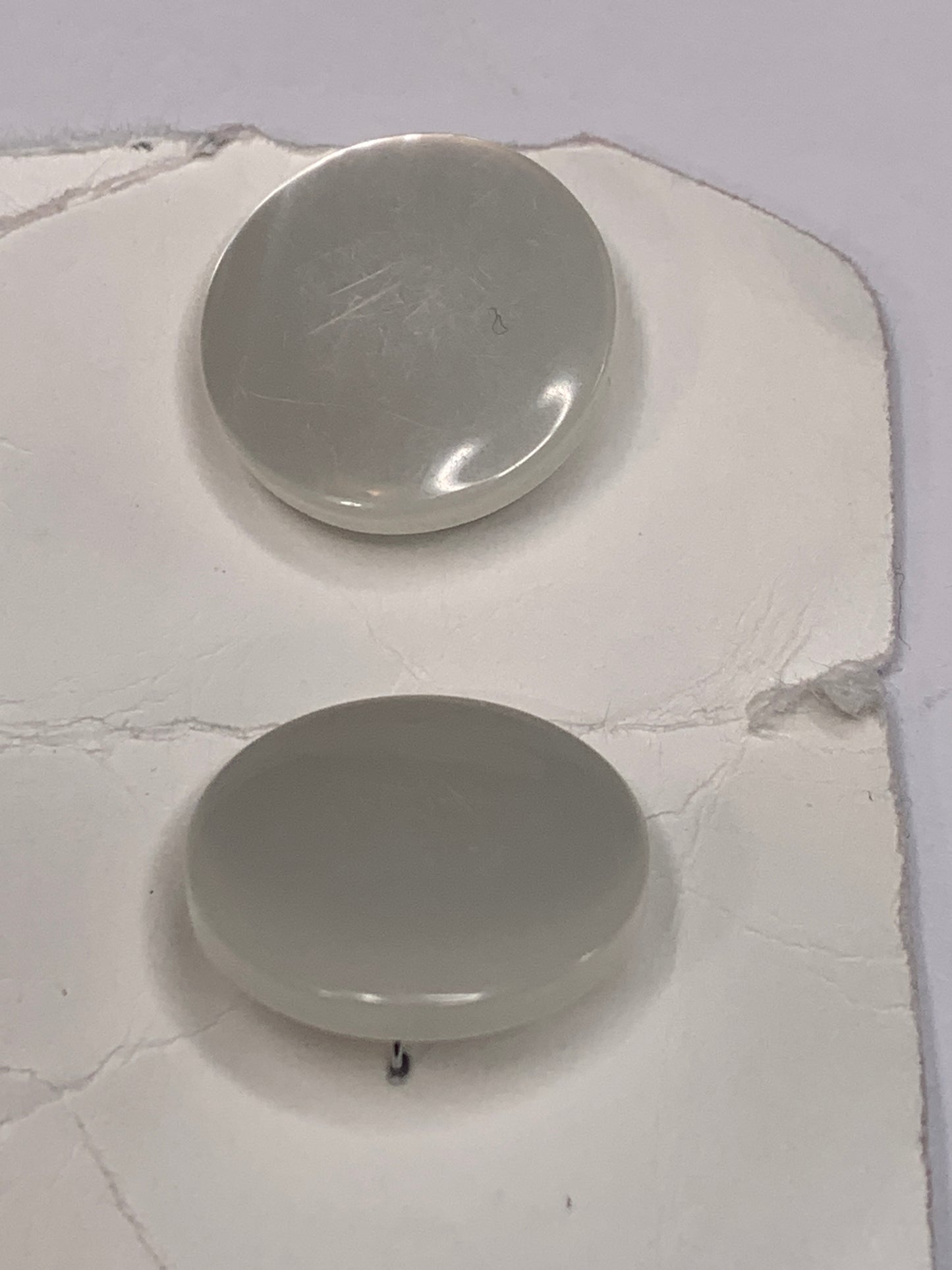 Vintage 2 Round Plastic Buttons, Shank, White, 2.0 cm, New/Old Stock
