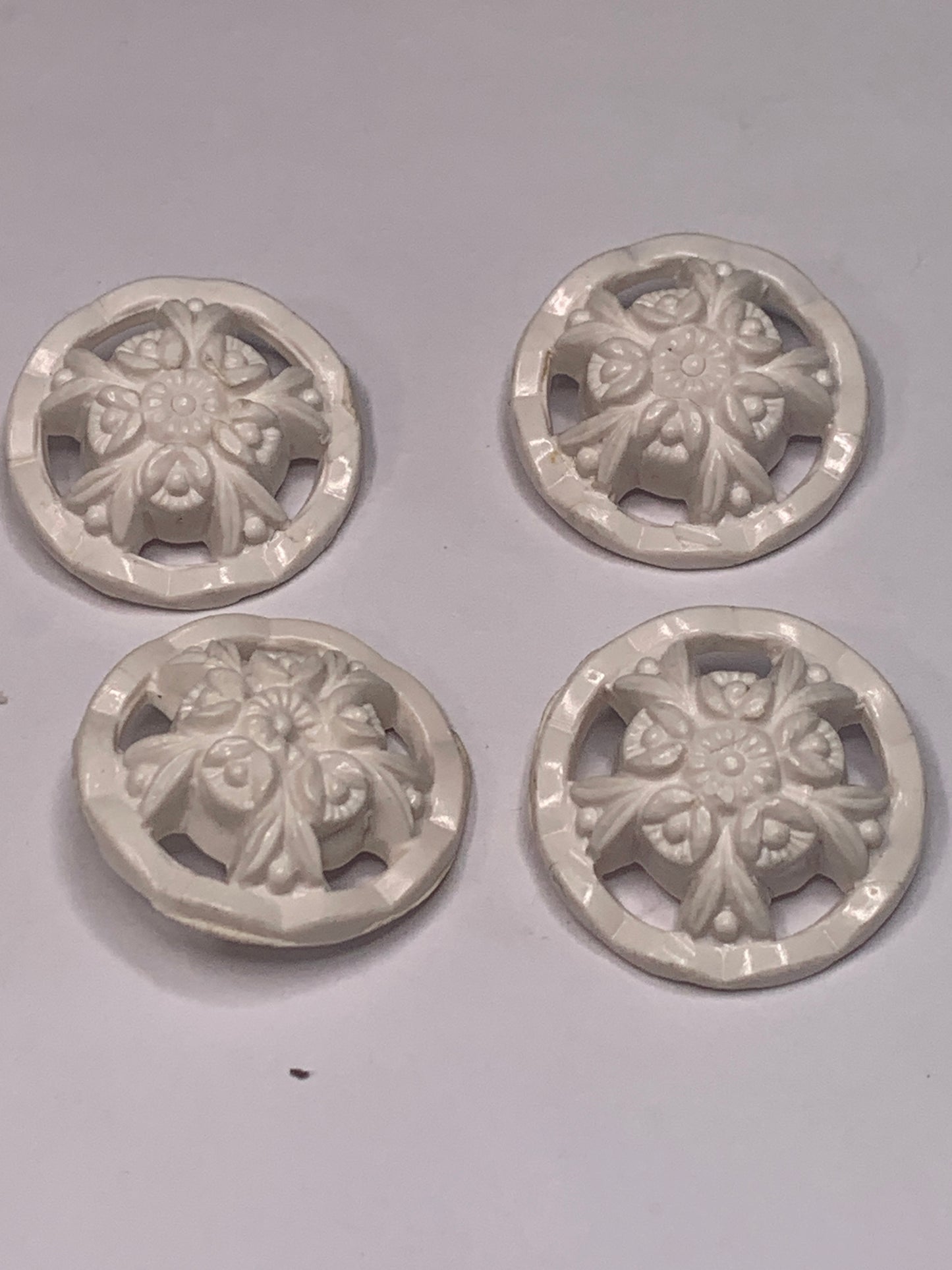 Vintage 4 Round Plastic Buttons, Shank, White, 2.2 cm, New/Old Stock