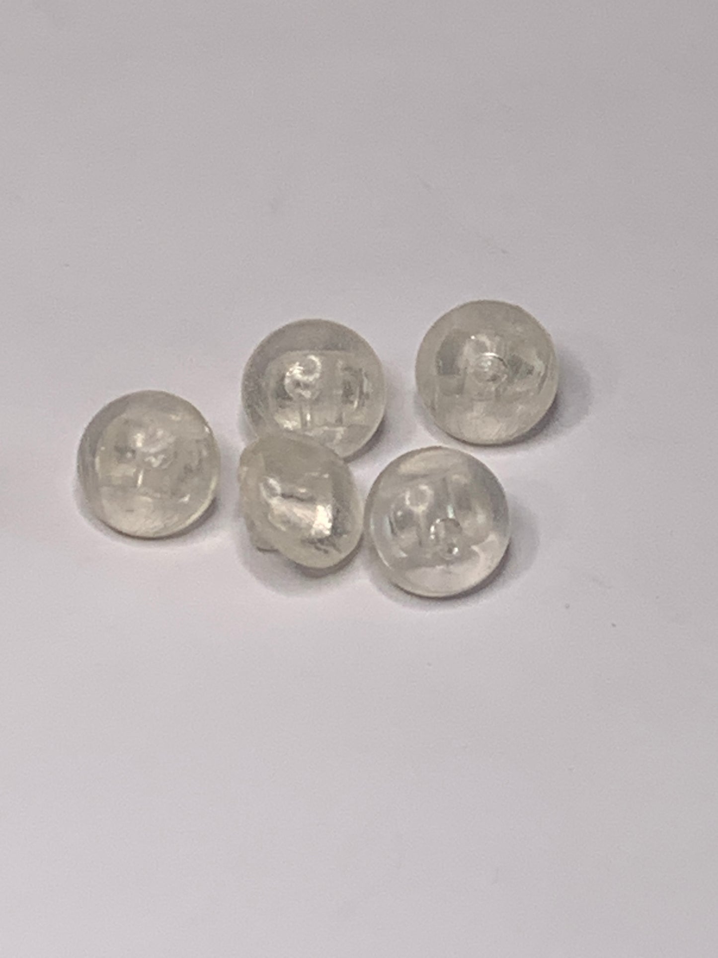 Vintage 5 Round Plastic Buttons, Shank, White, 1.0 cm, New/Old Stock