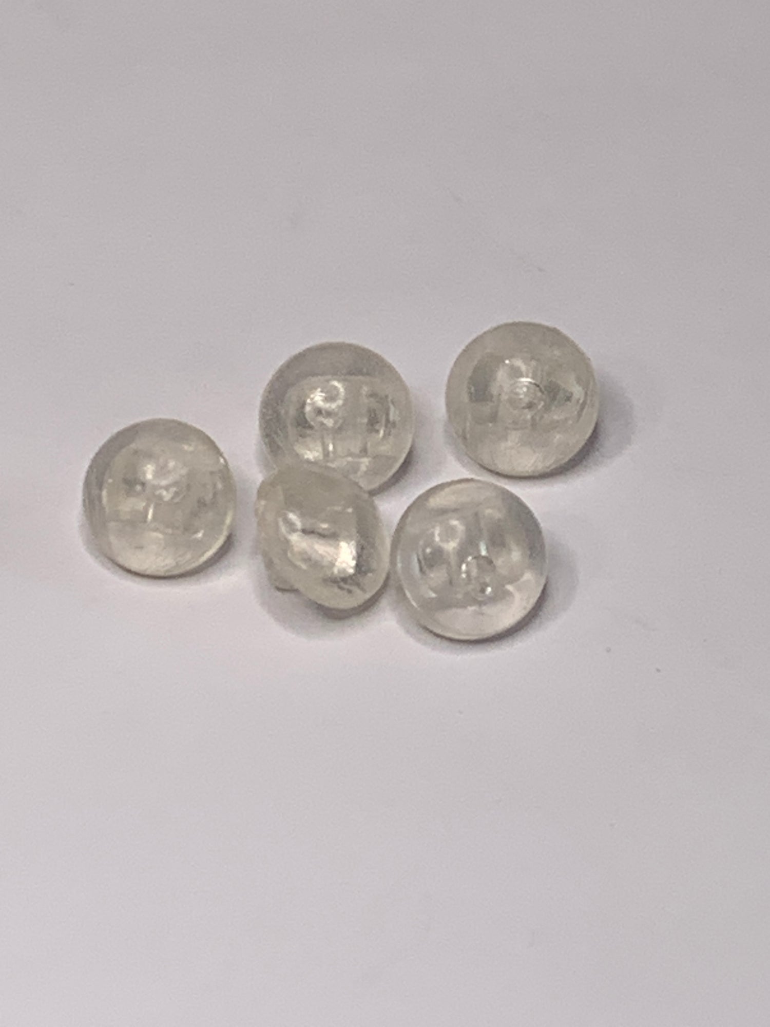 Vintage 5 Round Plastic Buttons, Shank, White, 1.0 cm, New/Old Stock