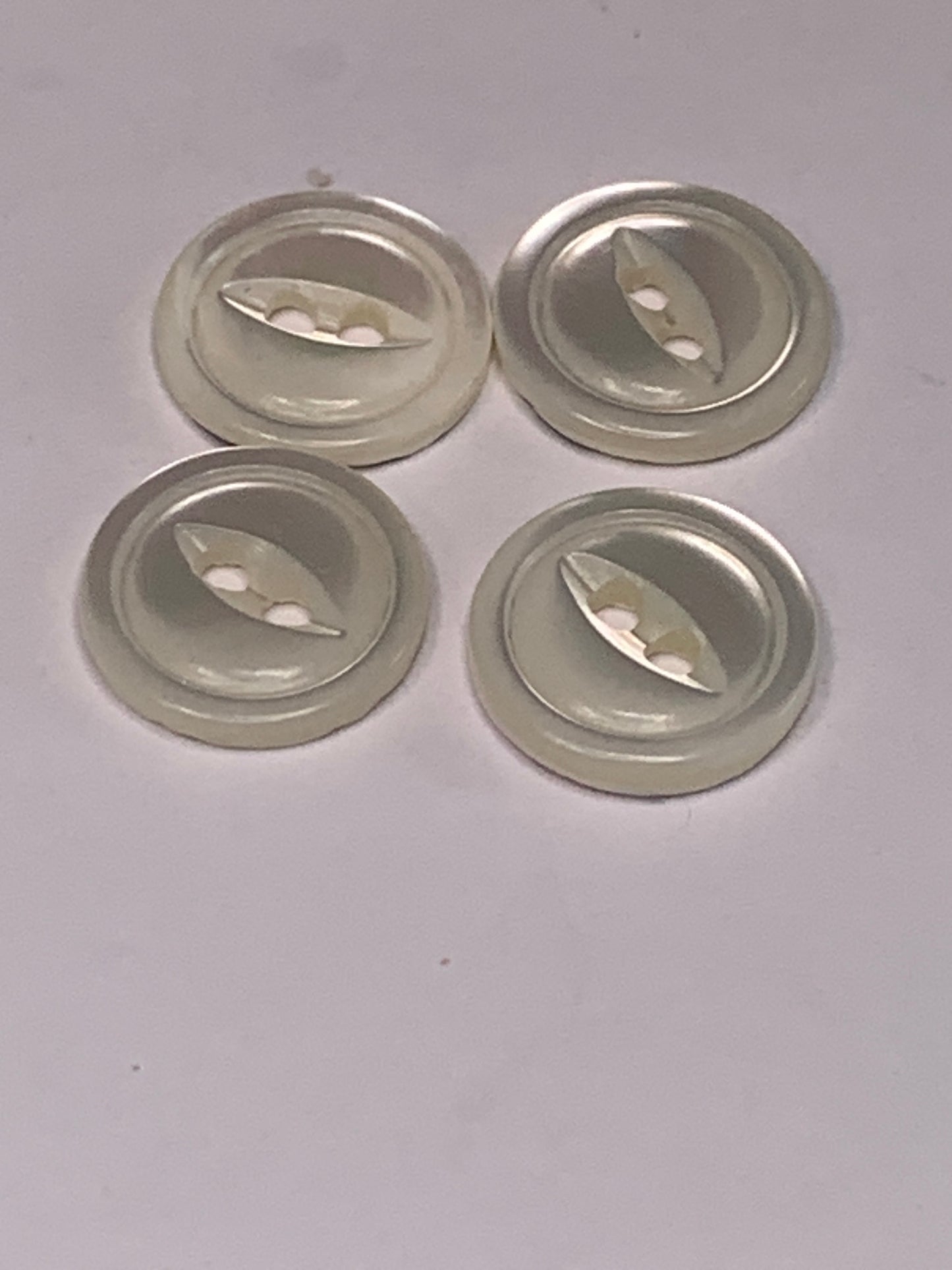 Vintage 4 Round Plastic Buttons, Two Holes, White, 1.0 cm, New/Old Stock