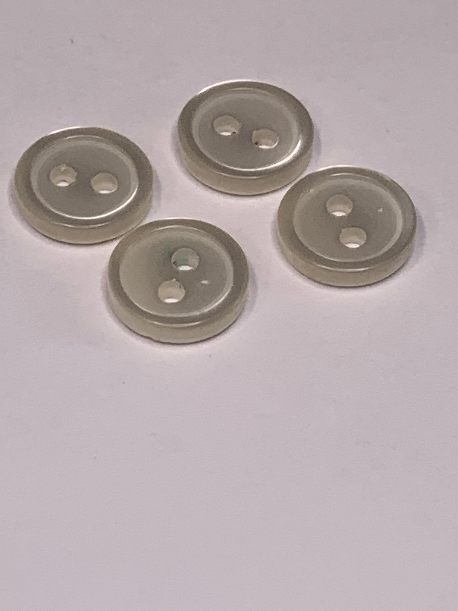 Vintage 4 Round Plastic Buttons, Two Holes, White, 1.0 cm, New/Old Stock