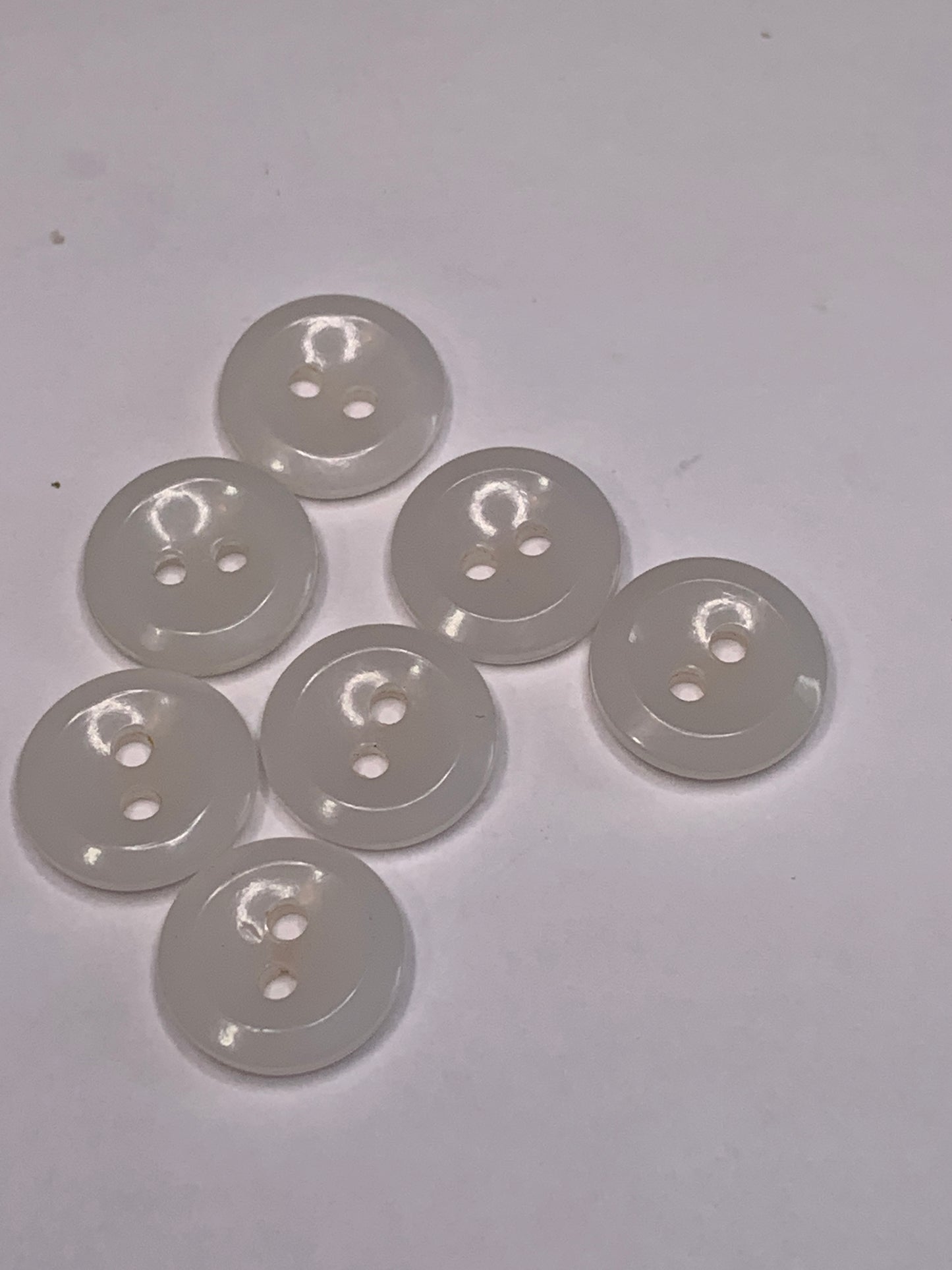 Vintage Children/Baby 7 Round Plastic Buttons, Two Holes, White, 1.2 cm, New/Old Stock