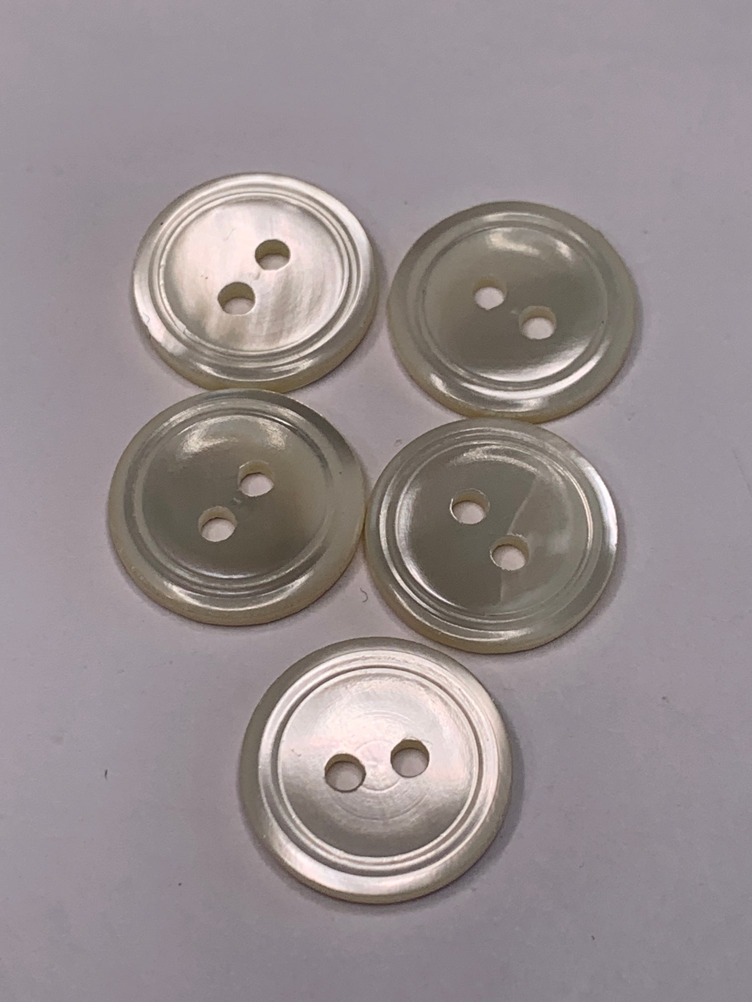 Vintage 5 Round Plastic Buttons, Two Holes, White, 1.5 cm, New/Old Stock