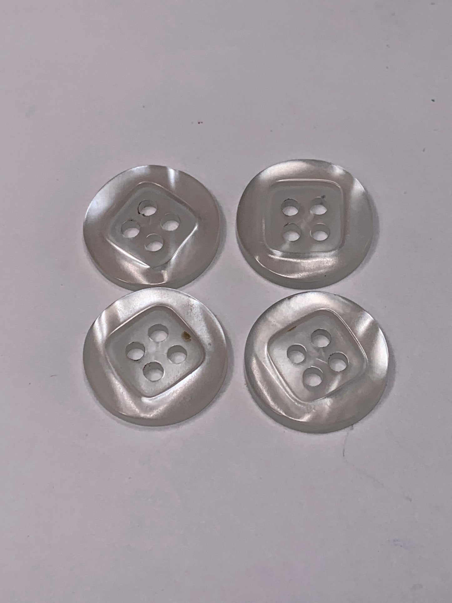Vintage 4 Round Plastic Buttons, Two Holes, White, 1.5 cm, New/Old Stock