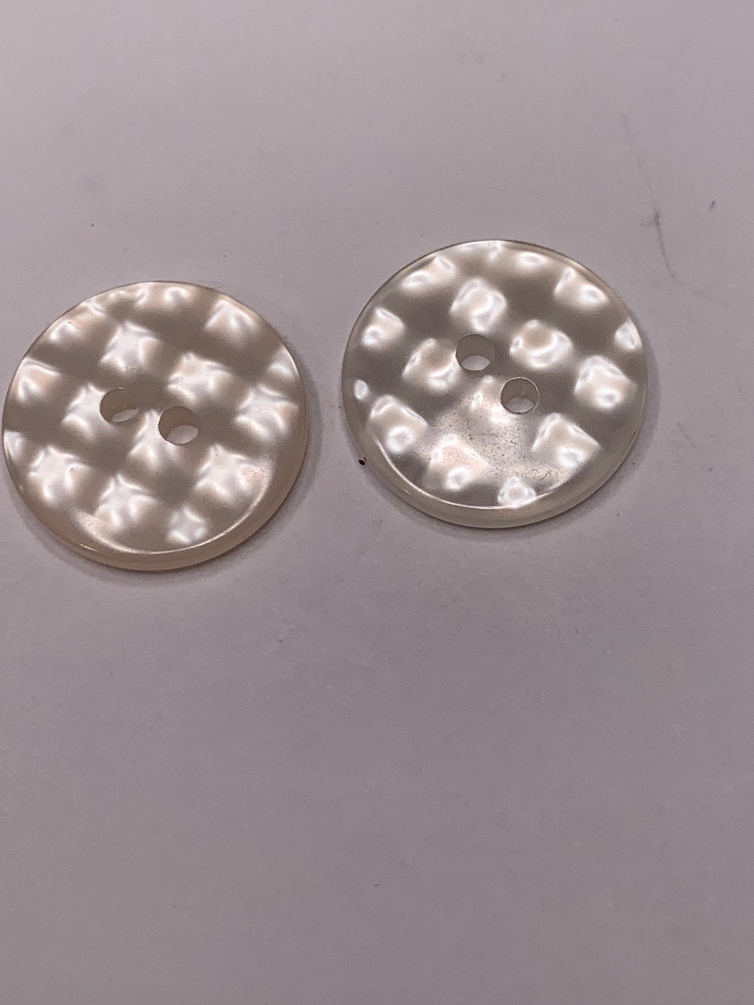 Vintage 2 Round Plastic Buttons, Two Holes, White, 1.5 cm, New/Old Stock
