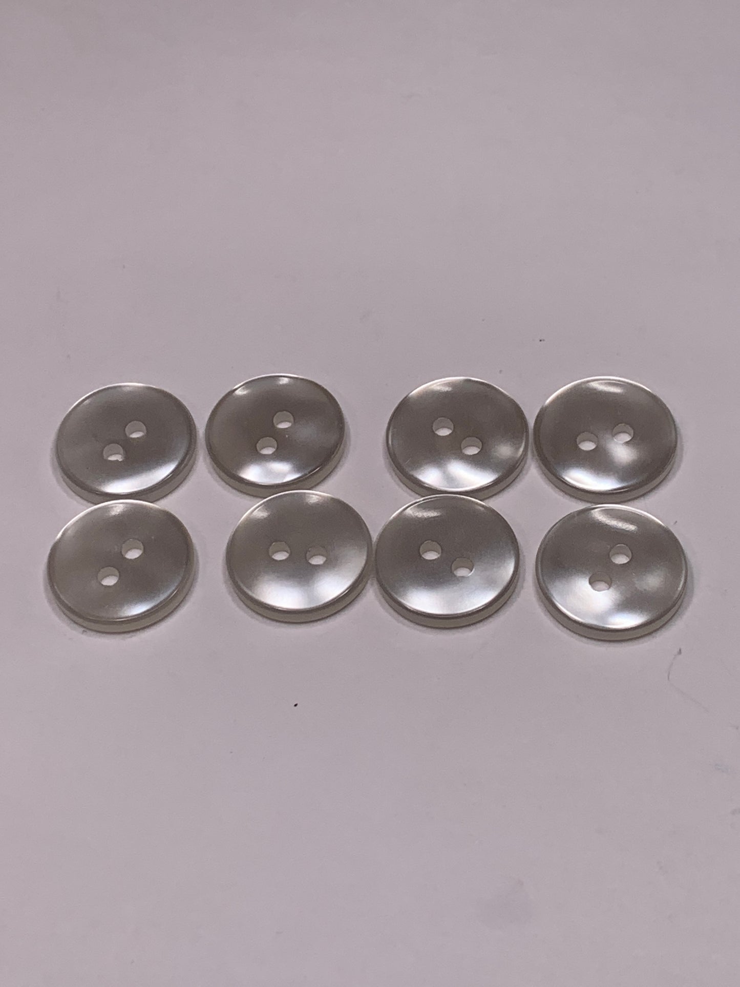 Vintage 8 Round Plastic Buttons, Two Holes, White, 1.5 cm, New/Old Stock