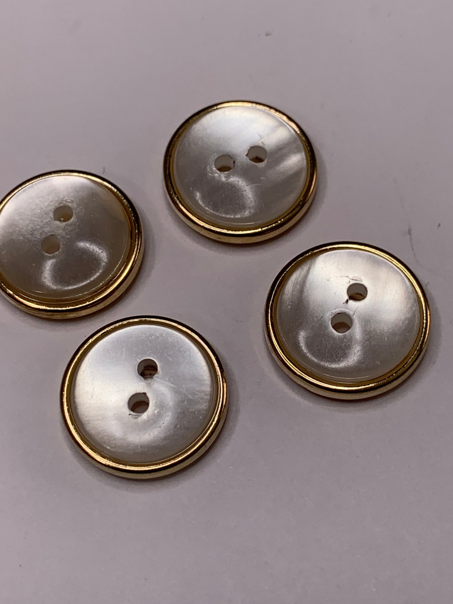 Vintage 4 Round Plastic Buttons, Two Holes, White, 1.5 cm, New/Old Stock