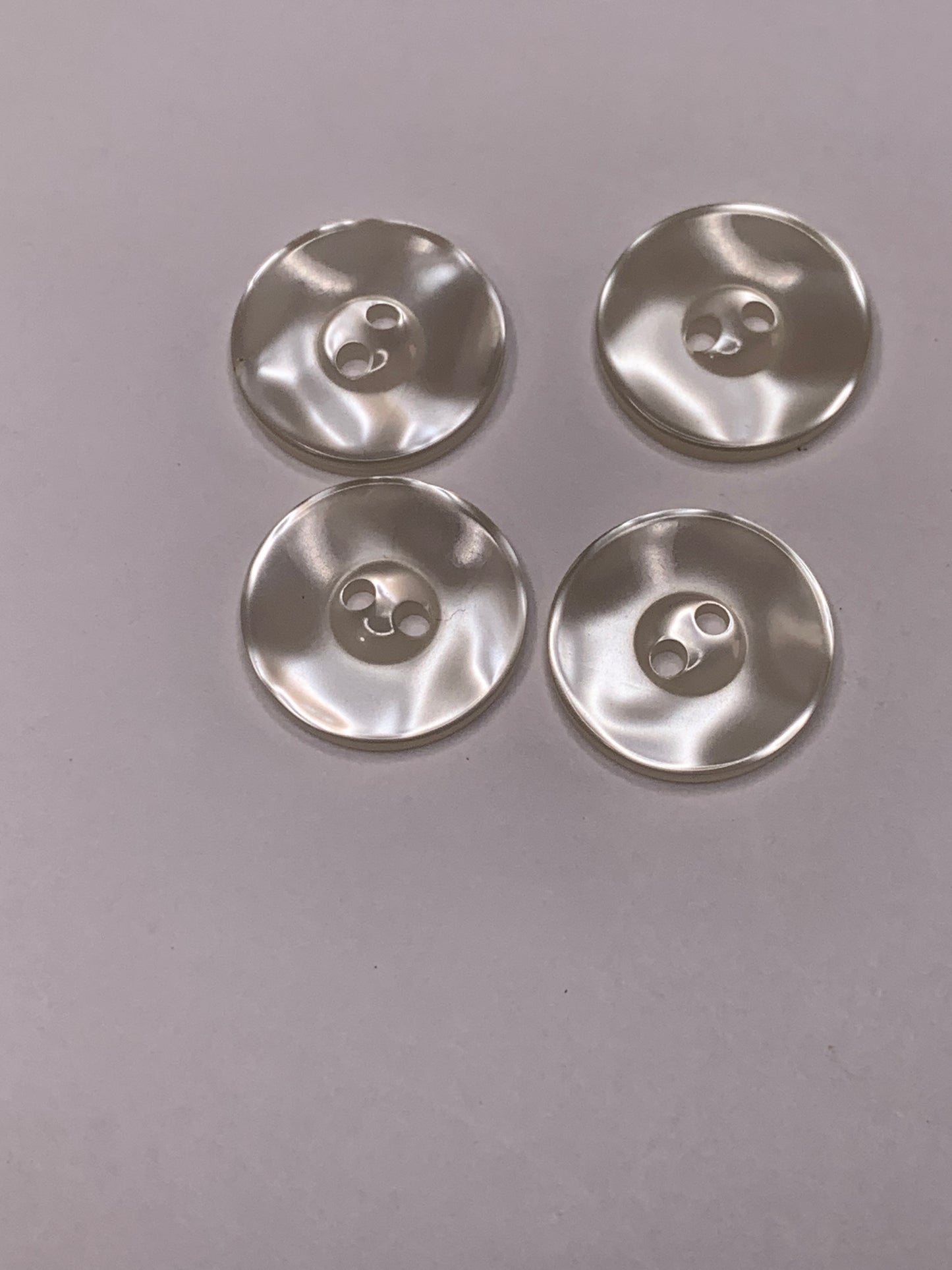 Vintage 4 Round Plastic Buttons, Two Holes, White, 1.5 cm, New/Old Stock