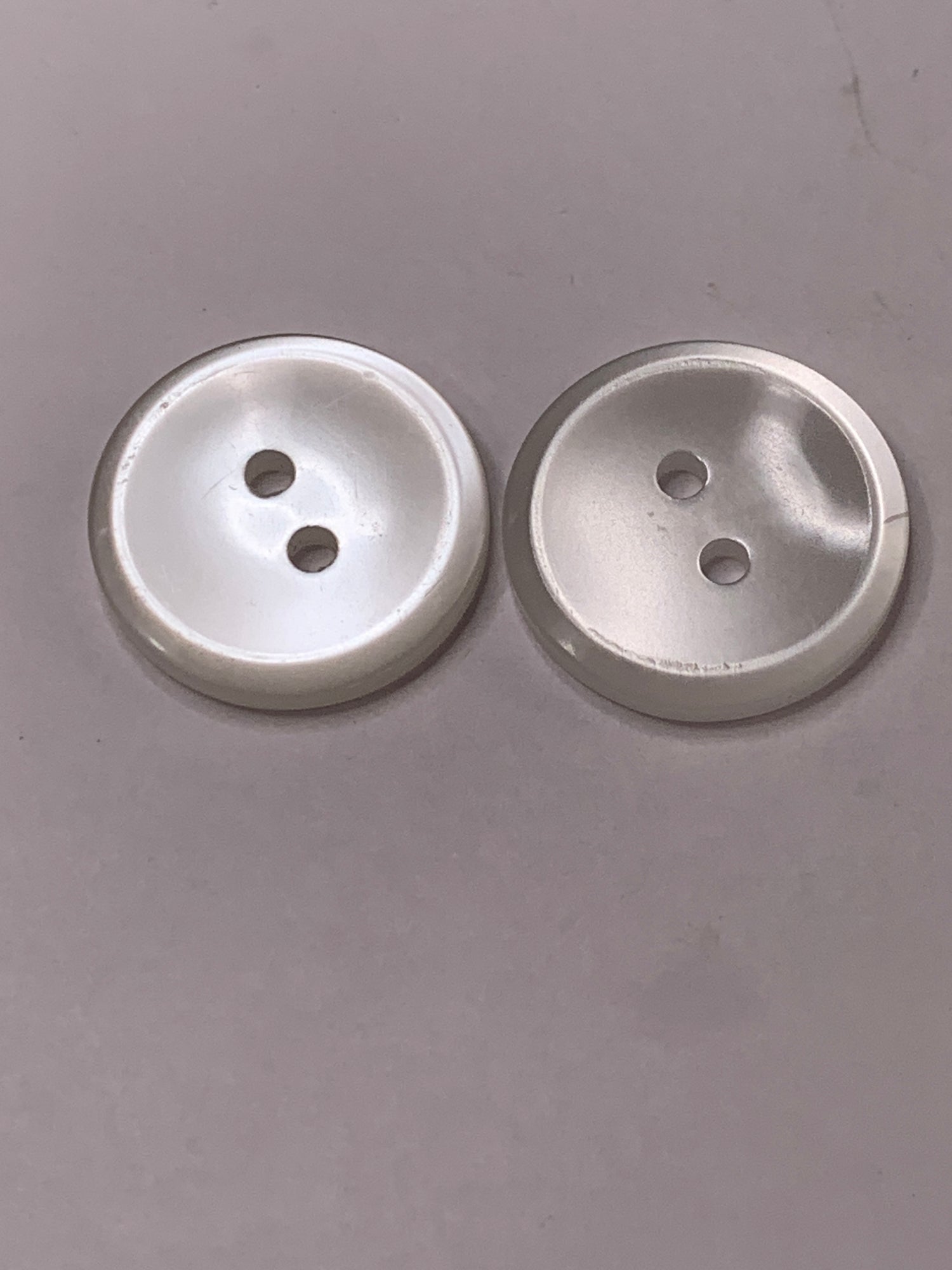 Vintage 2 Round Plastic Buttons, Two Holes, White, 1.5 cm, New/Old Stock