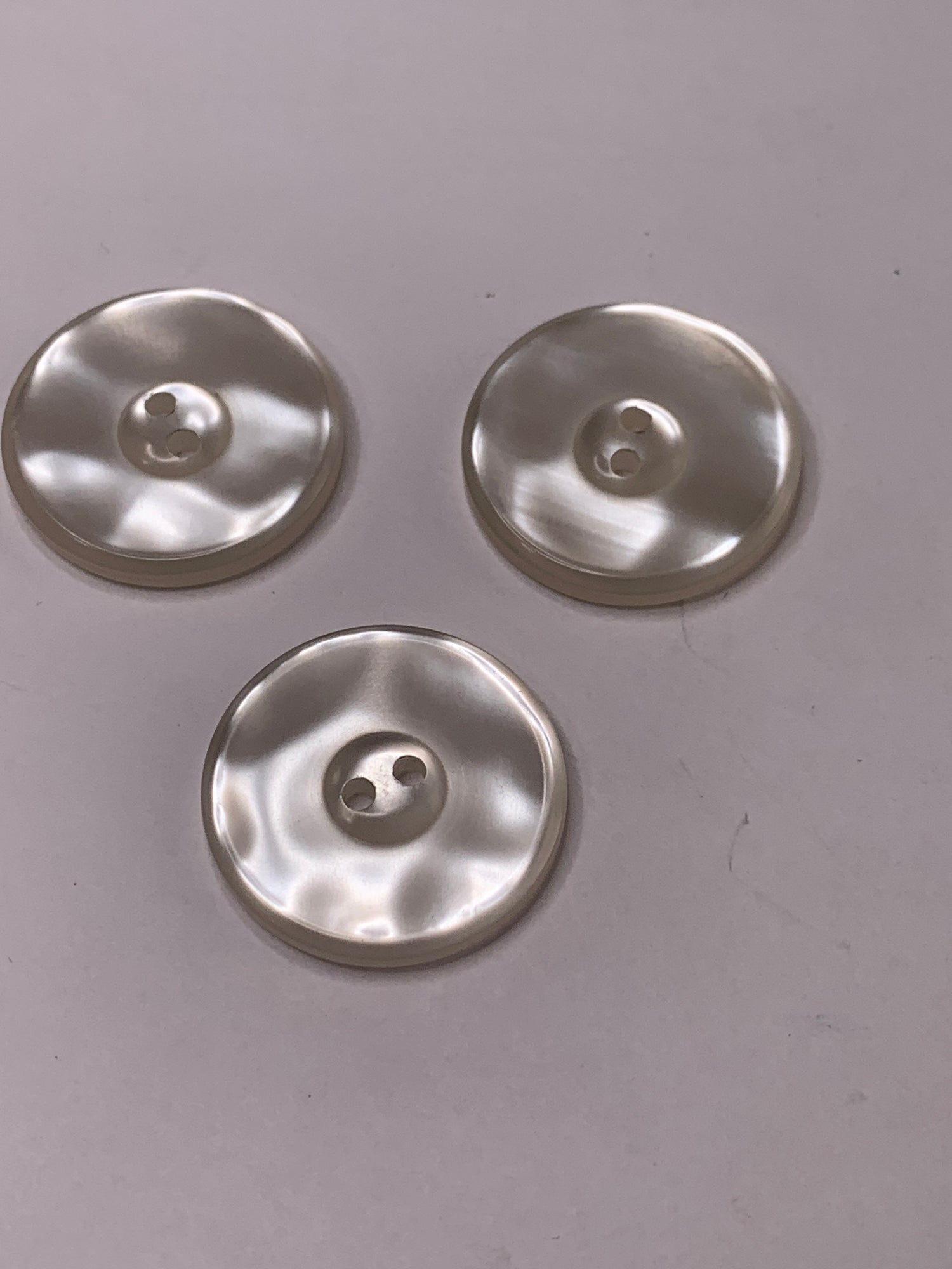 Vintage 3 Round Plastic Buttons, Two Holes, White, 2.2 cm, New/Old Stock