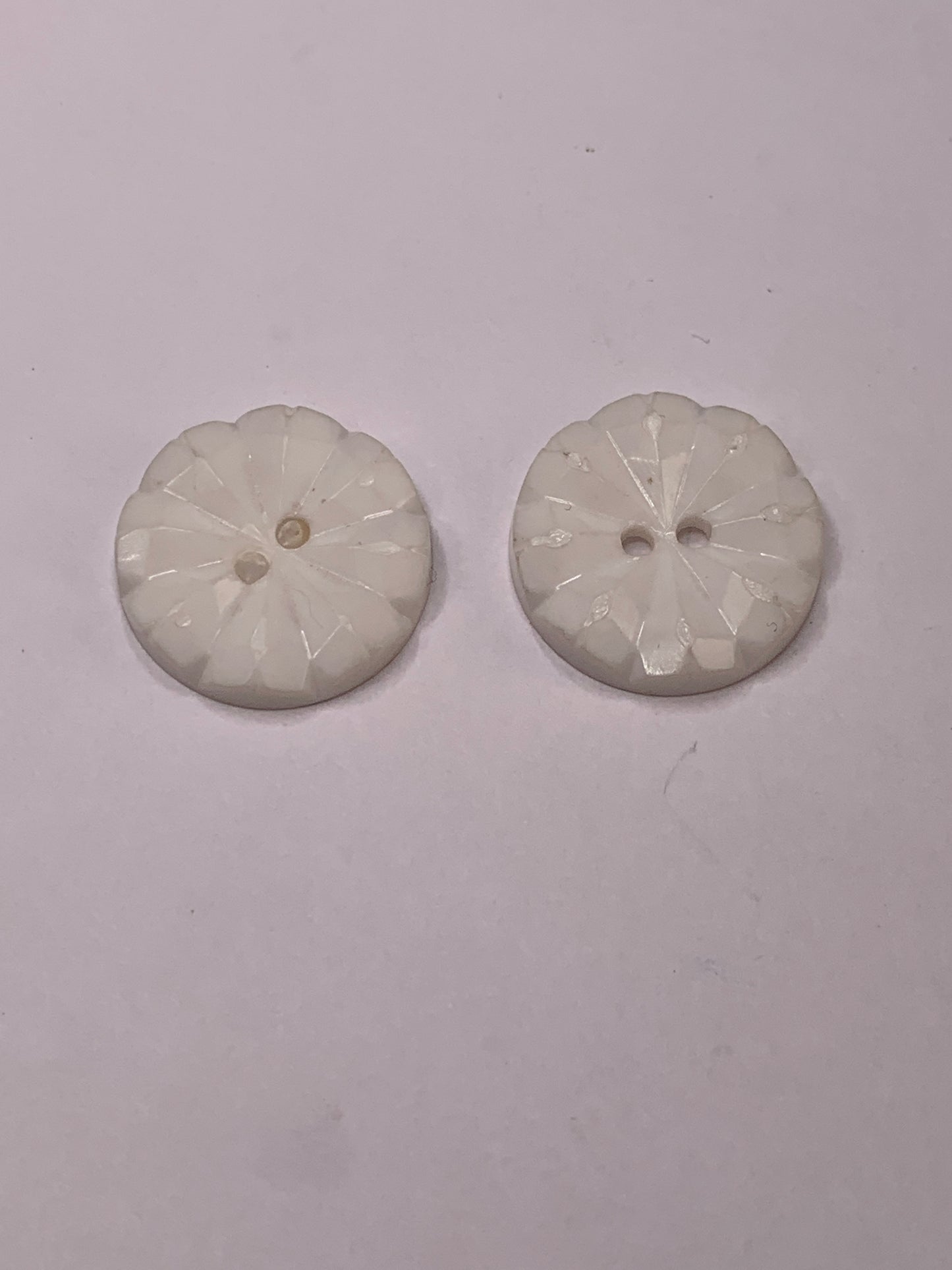 Vintage 2 Round Plastic Buttons, Two Holes, White, 2.0 cm, New/Old Stock