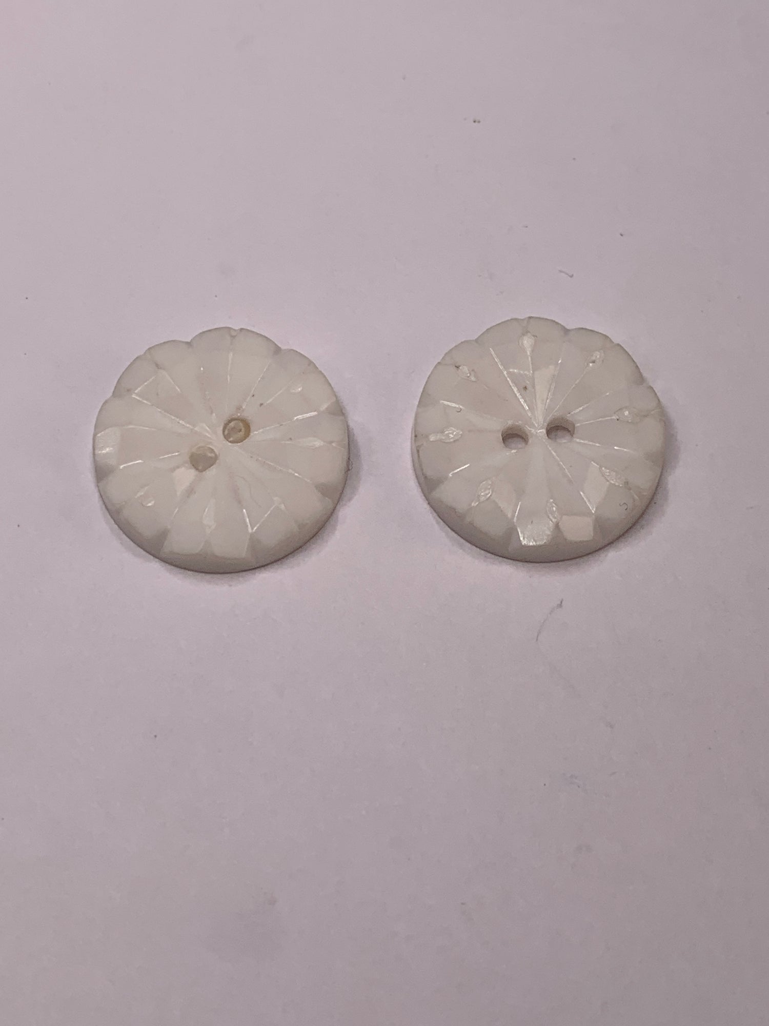 Vintage 2 Round Plastic Buttons, Two Holes, White, 2.0 cm, New/Old Stock
